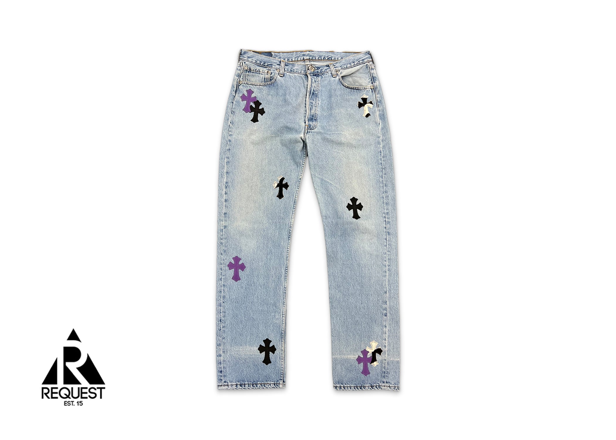 Chrome Hearts, Levi's Light Wash 1/1 Denim "Black Purple Zebra Crosses"