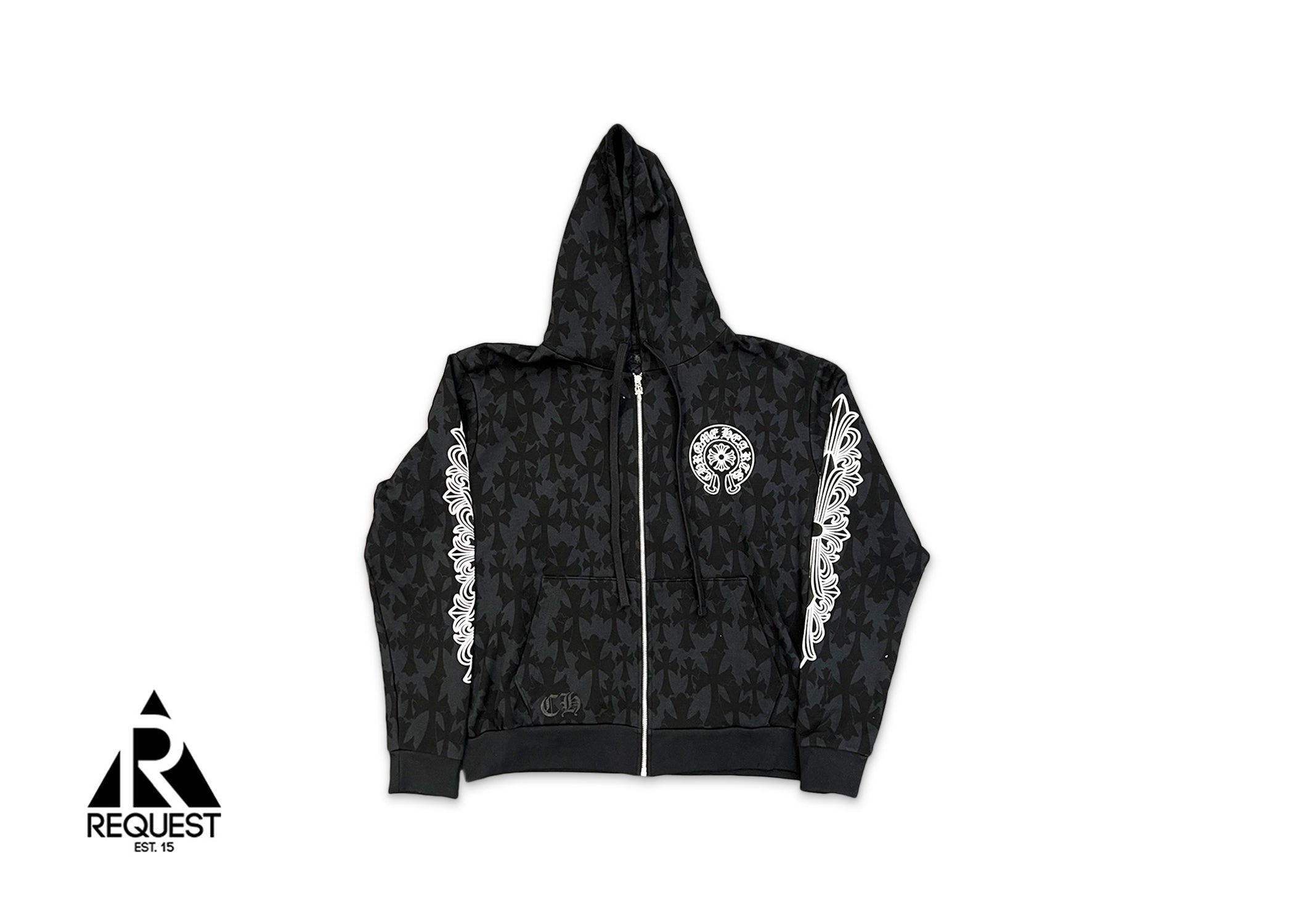 Chrome Hearts Cemetery Cross Print Zip Up Hoodie "Black"