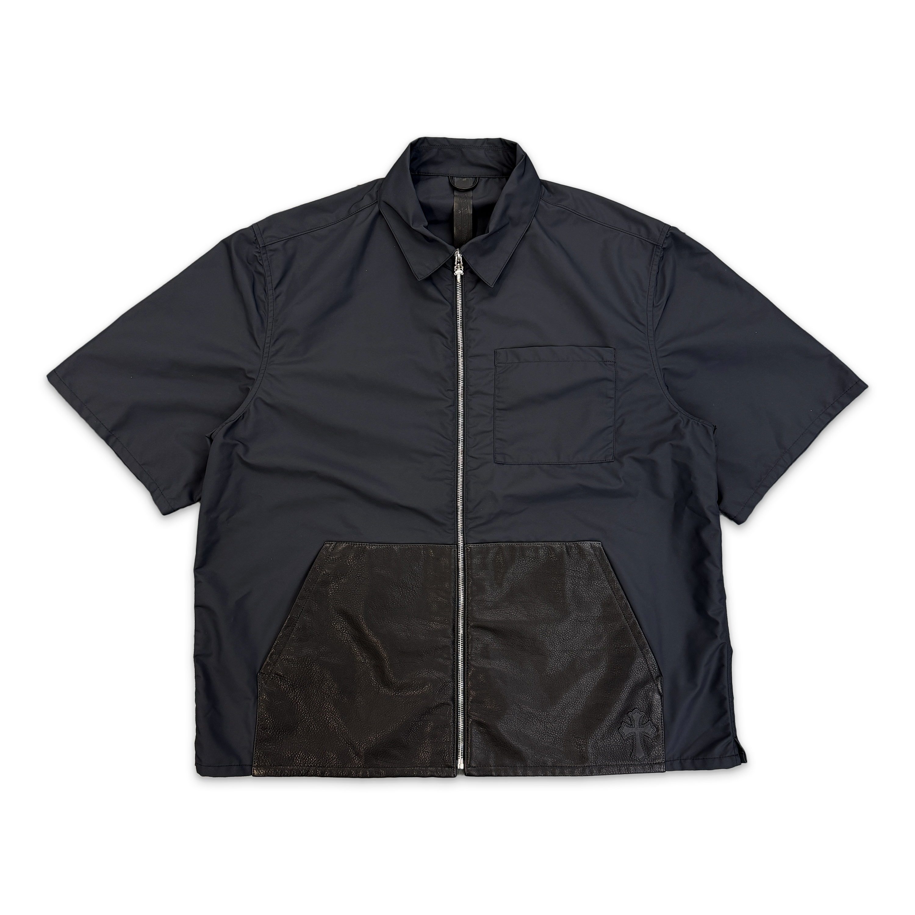 Zip Shirt Jacket Nylon Leather “Black"