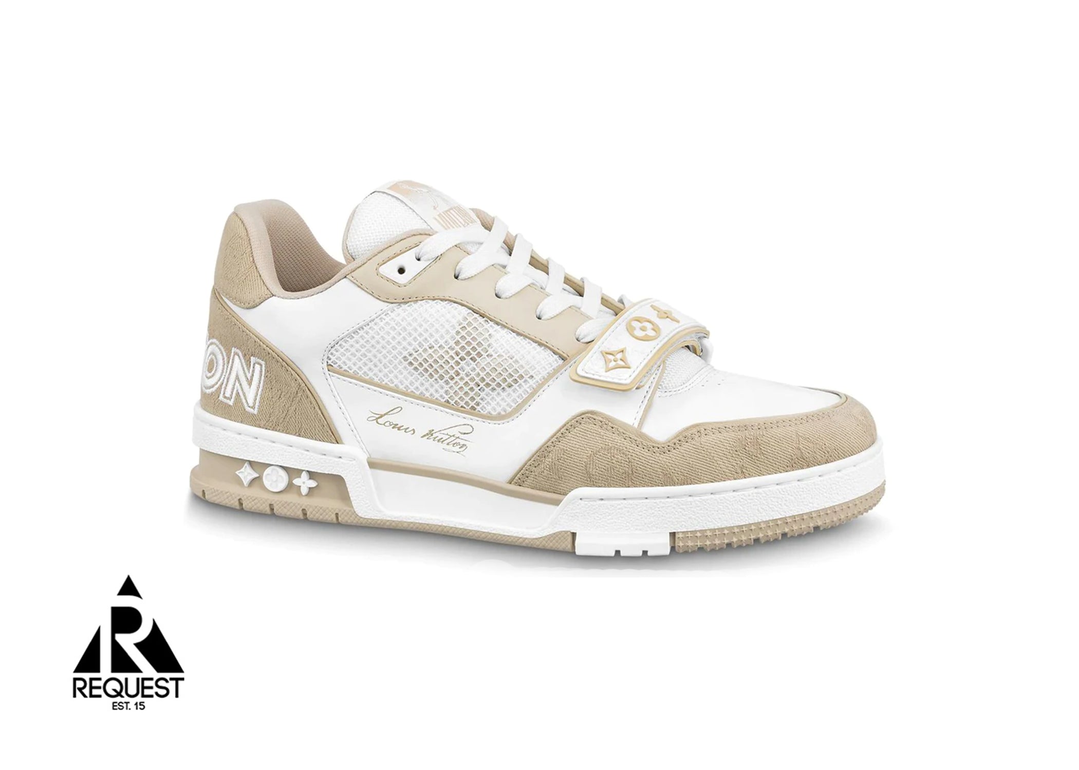 Louis Vuitton - White/Beige Trainer Sneakers with Strap – eluXive