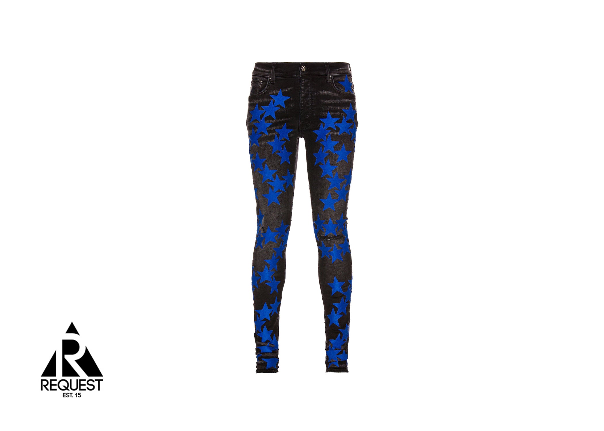 Amiri Blue Leather Star Applique Chemist Denim "Aged Black"