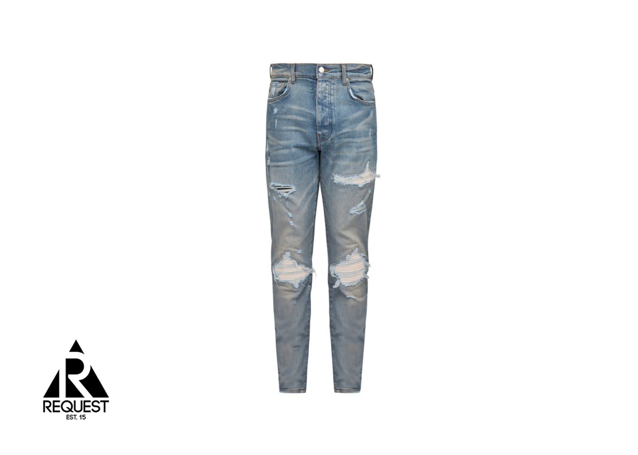 Amiri MX1 White Leather Patch Denim "Clay Indigo"