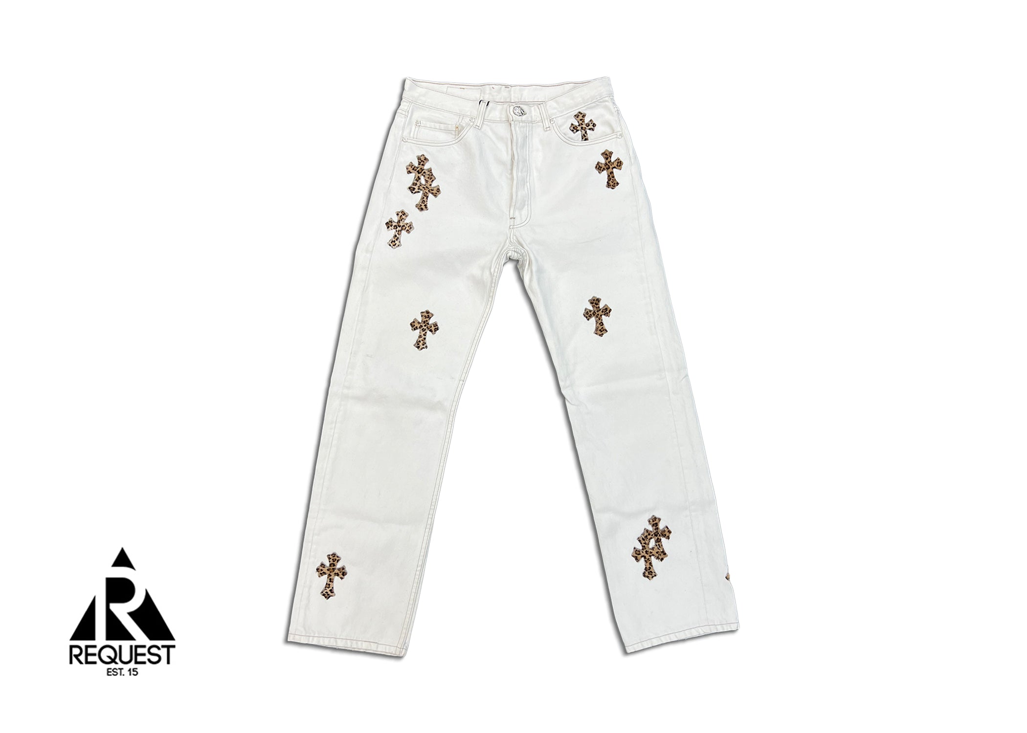 Chrome Hearts White Denim "Leopard Crosses"