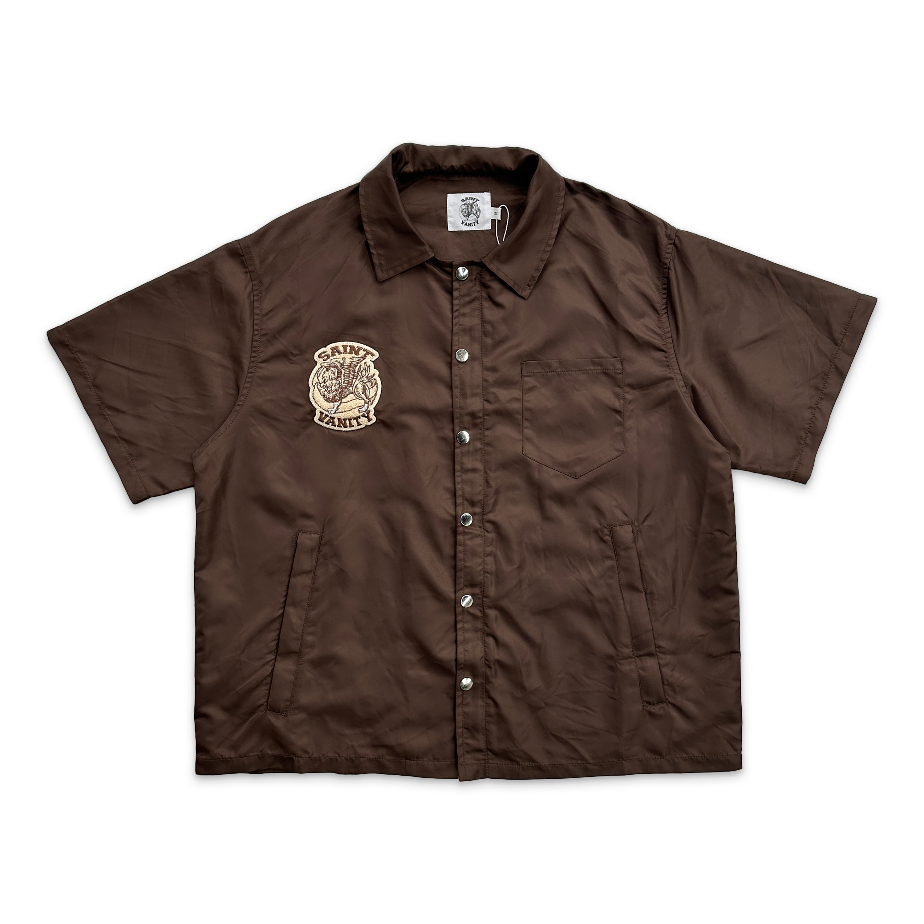 Nylon Button Zip Up Tee W/ Attachable Hood "Brown"