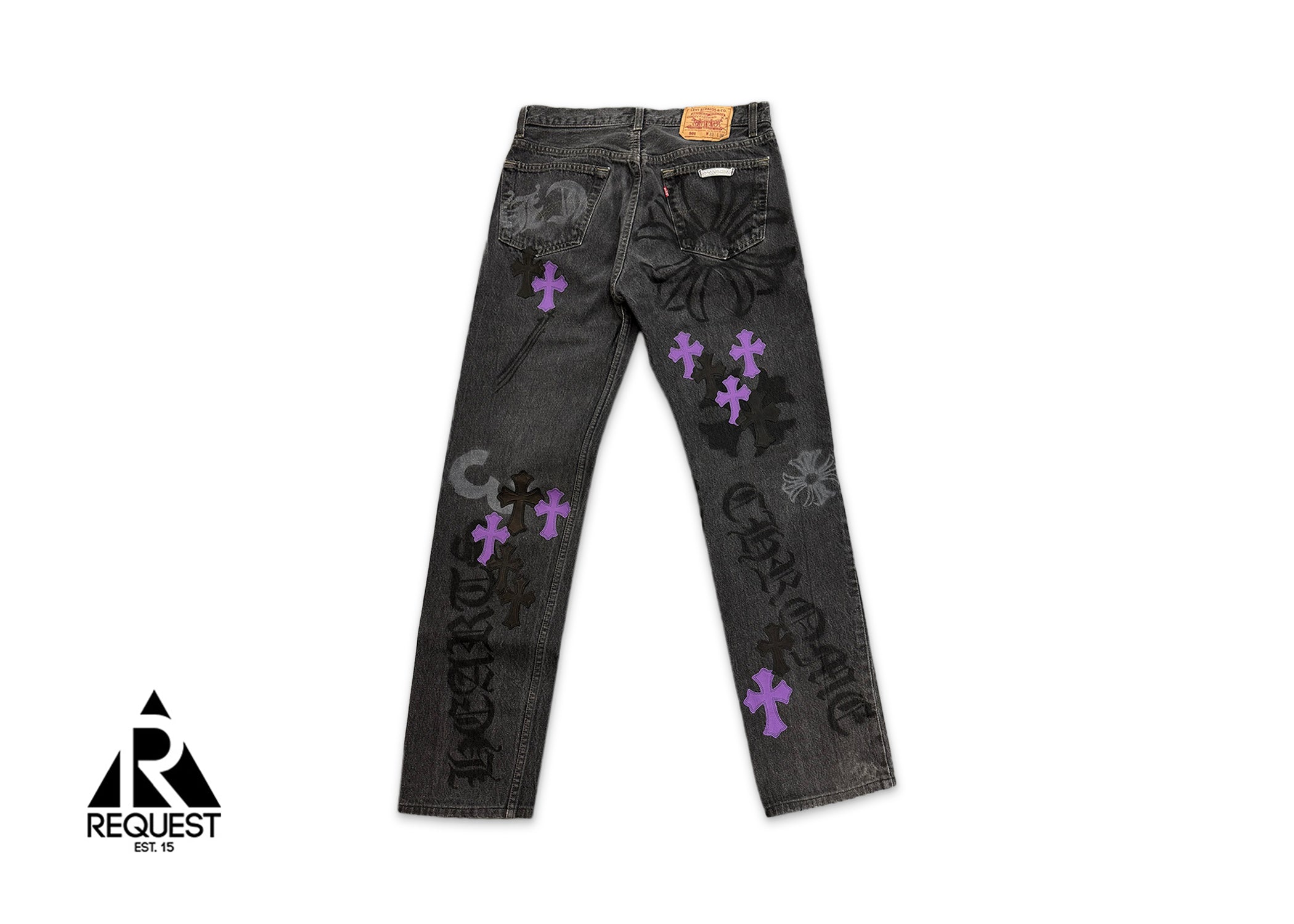 Chrome Hearts Levi's Dark Grey Stencil Denim "Black & Purple Crosses"