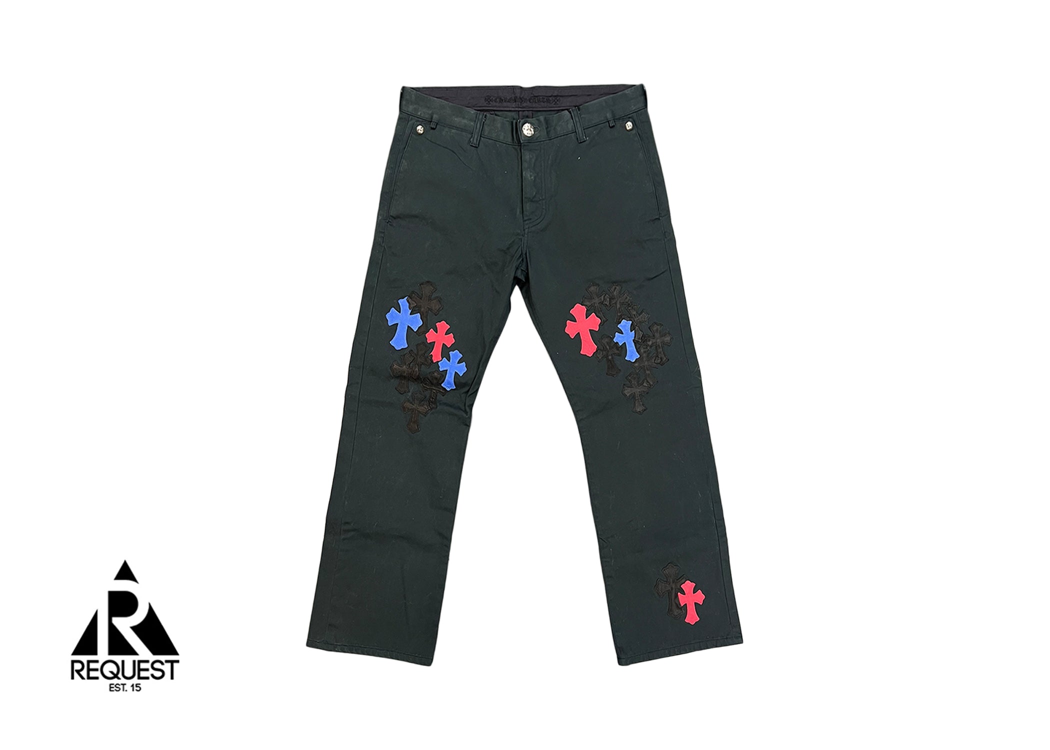 Chrome Hearts Black Chino Pants "Blue Red Black Crosses"