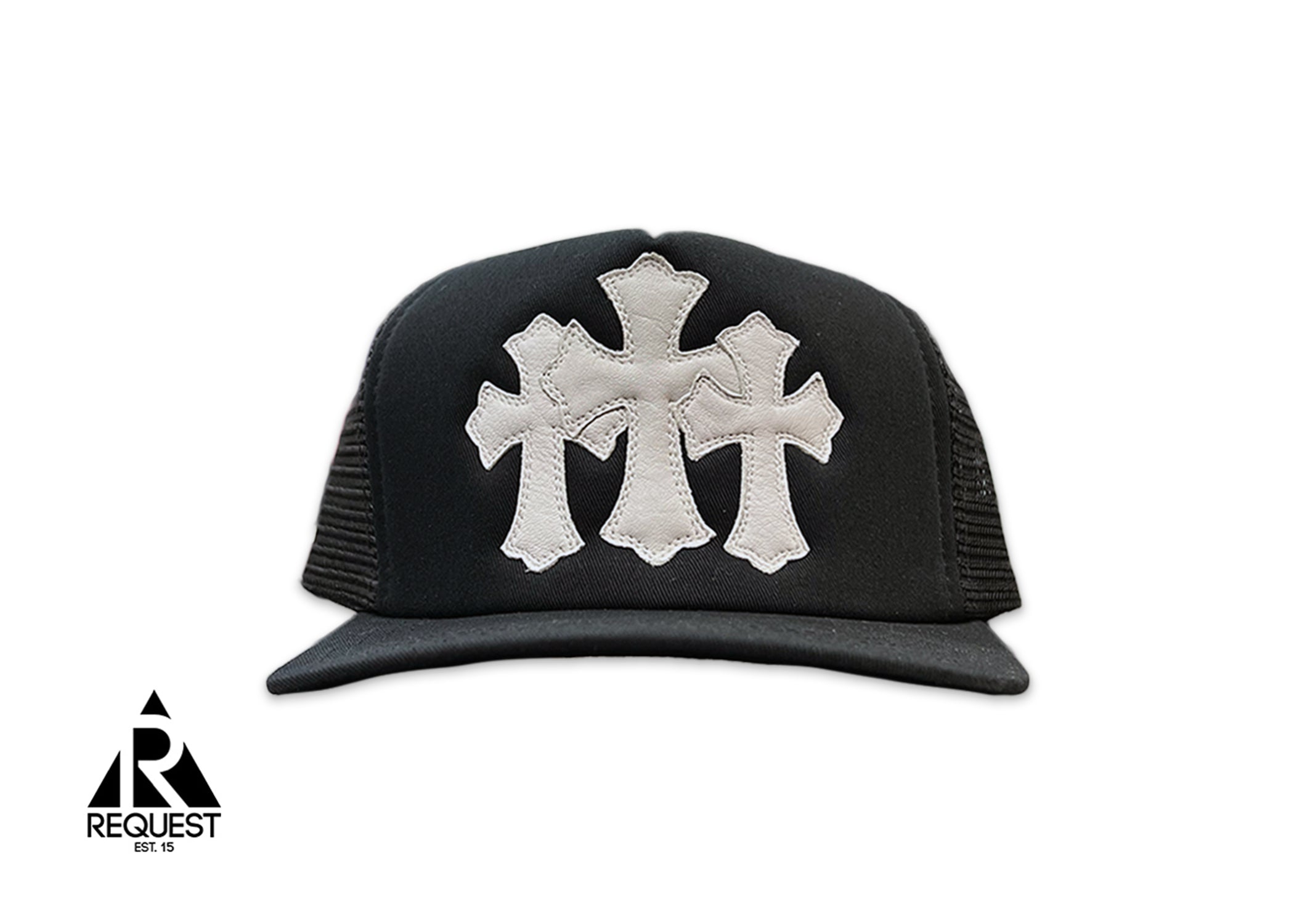 White Leather Triple Cross Trucker "Black"