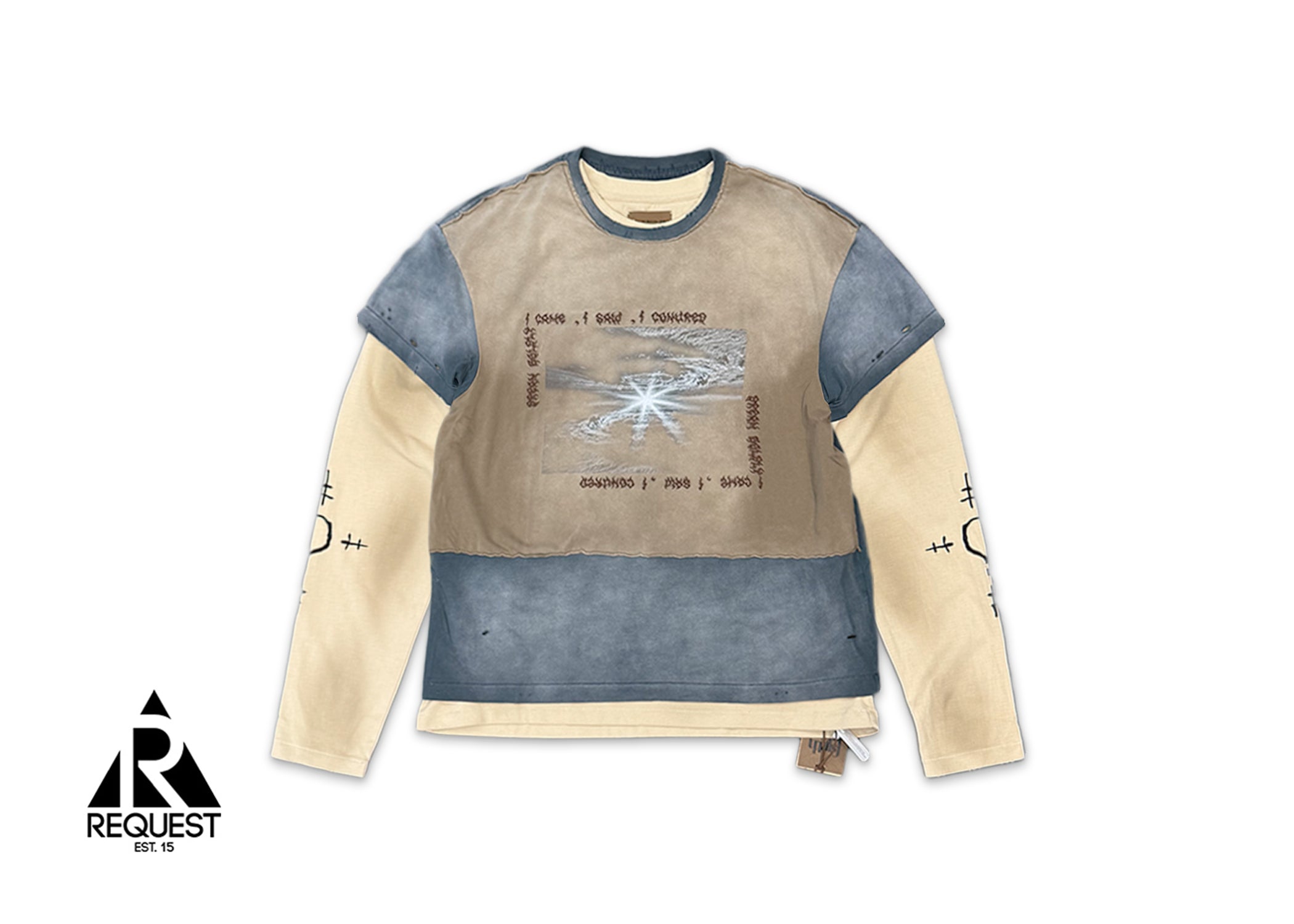 Three-Piece Distressed & Stained Long-Sleeve Tee "Brown/Grey"