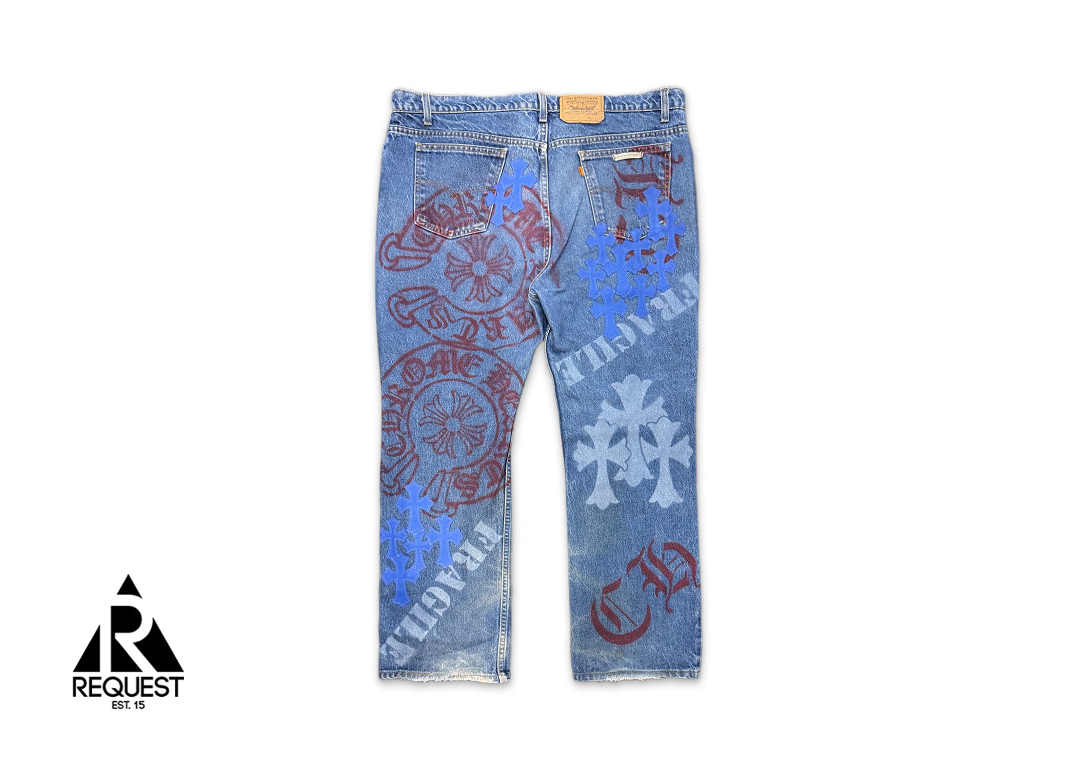 Chrome Hearts, Levi's Medium Blue Stencil Denim "Blue Crosses"