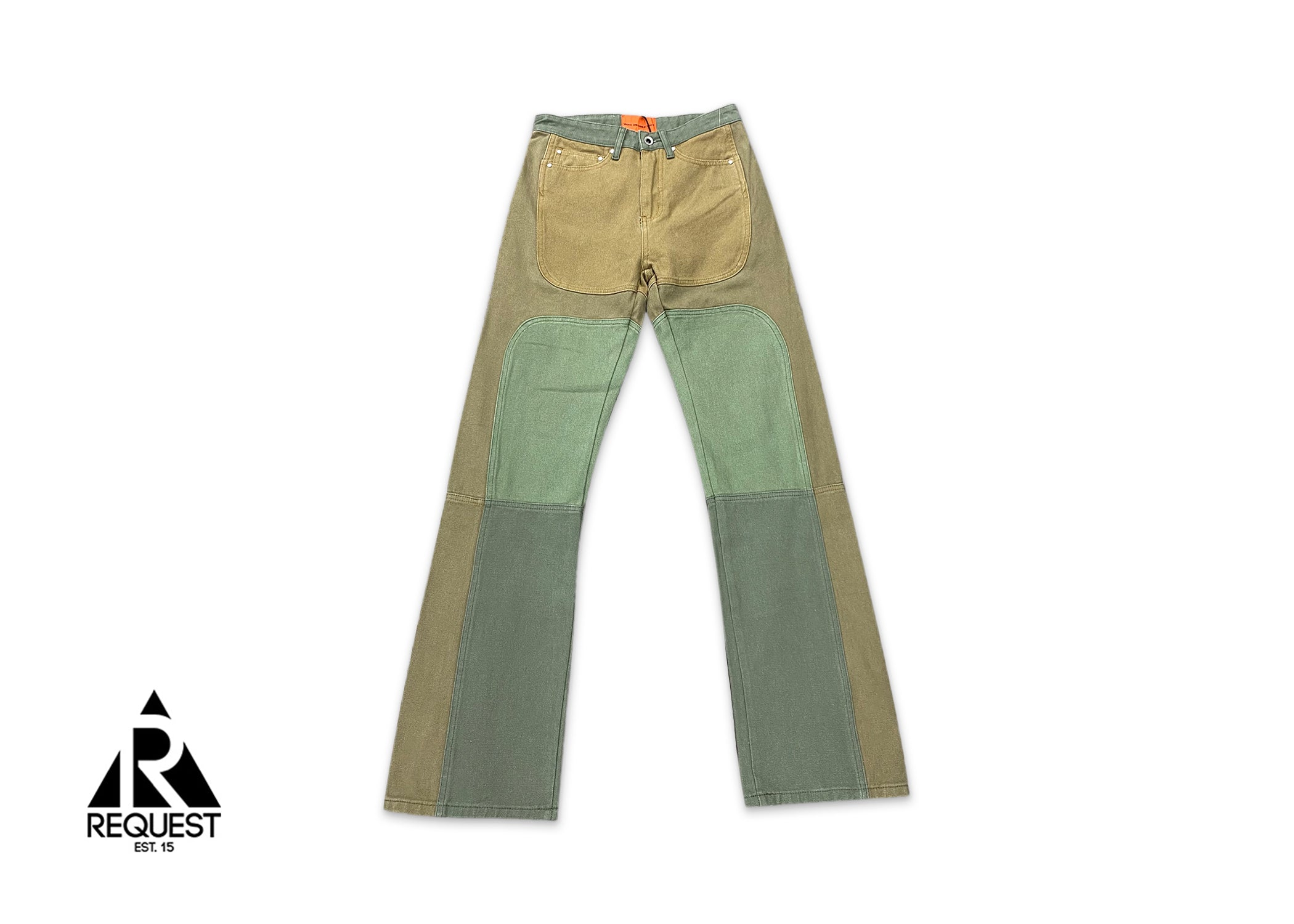 MRDR BRAVADO Who Decides War Upcycled Denim Jeans "Green/Brown"
