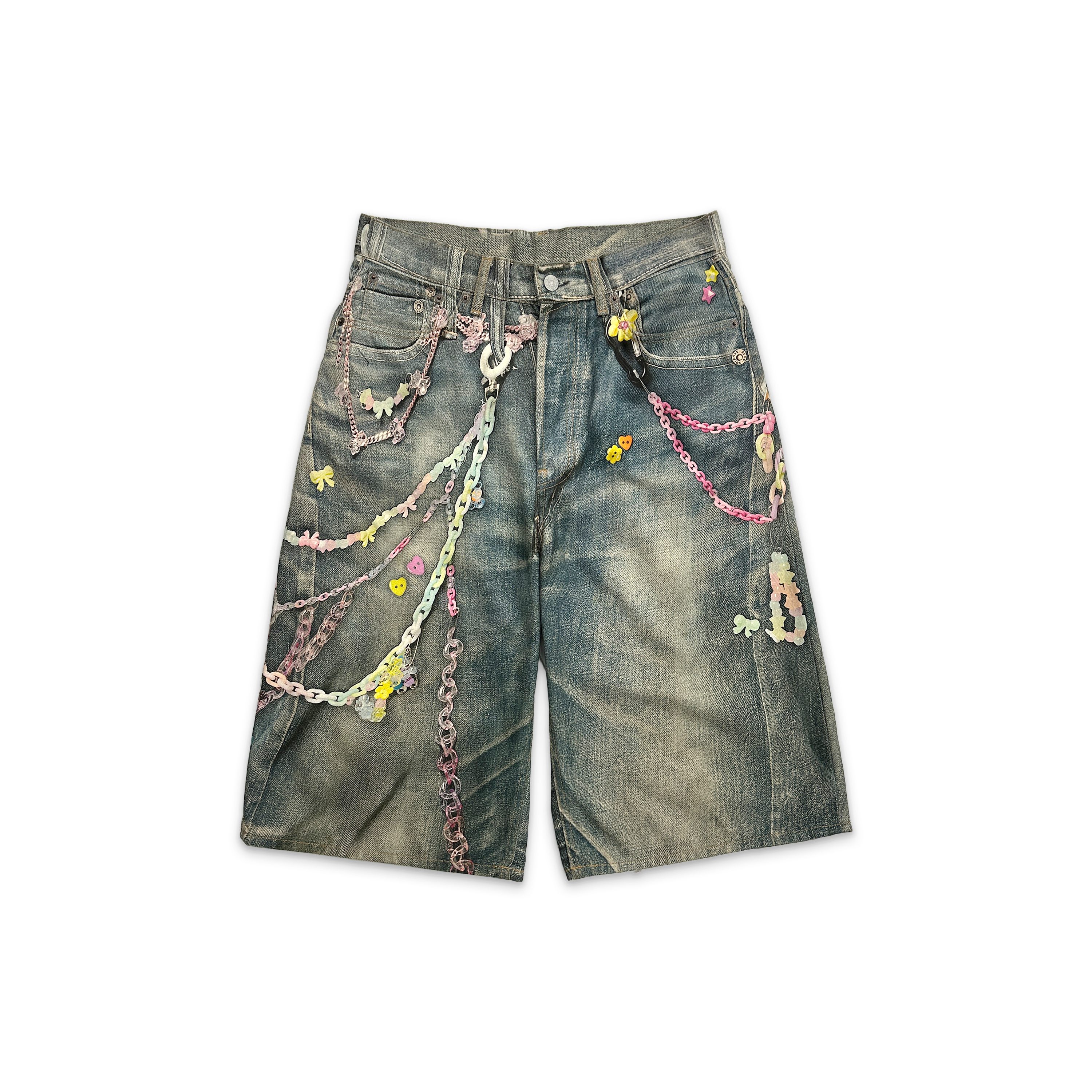 Chain Denim Shorts "Mid Blue"