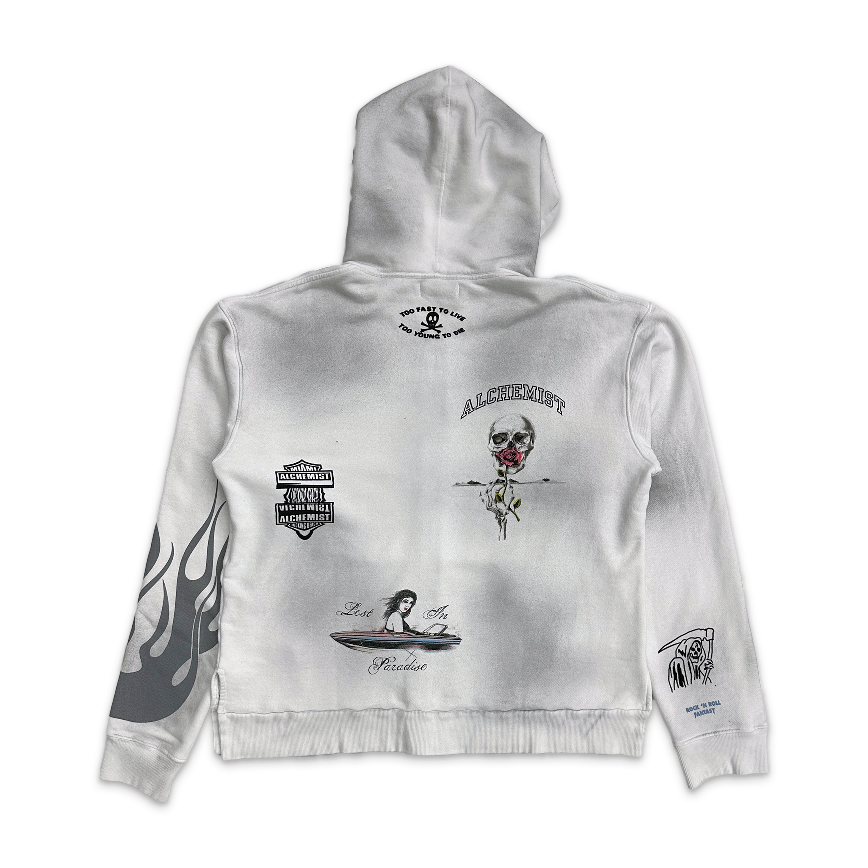 Alchemist, Multi Print Zip Hoodie "Dirty White Opal"