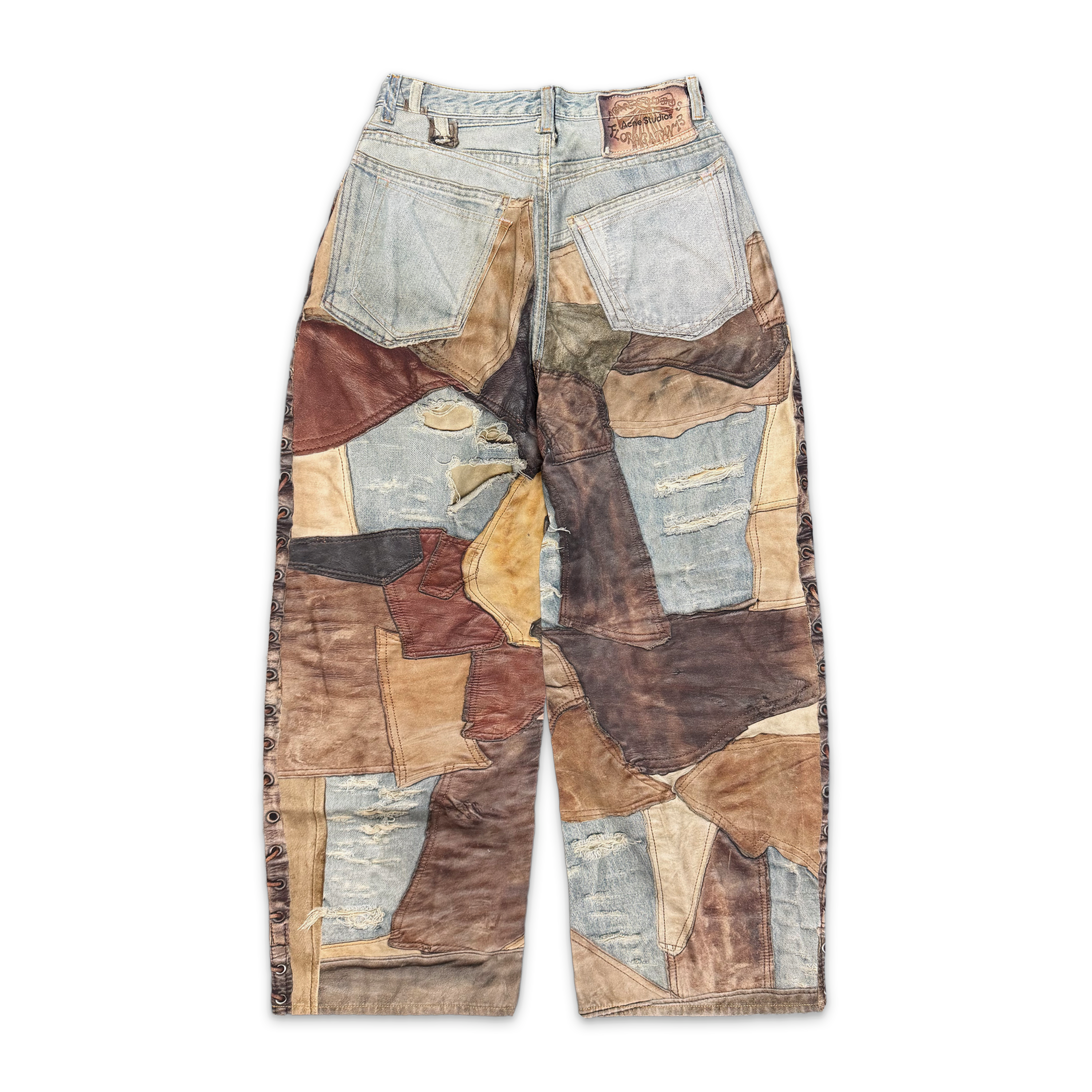 Trompe L'oeil Loose Fit Denim Jeans "Patchwork Leather"