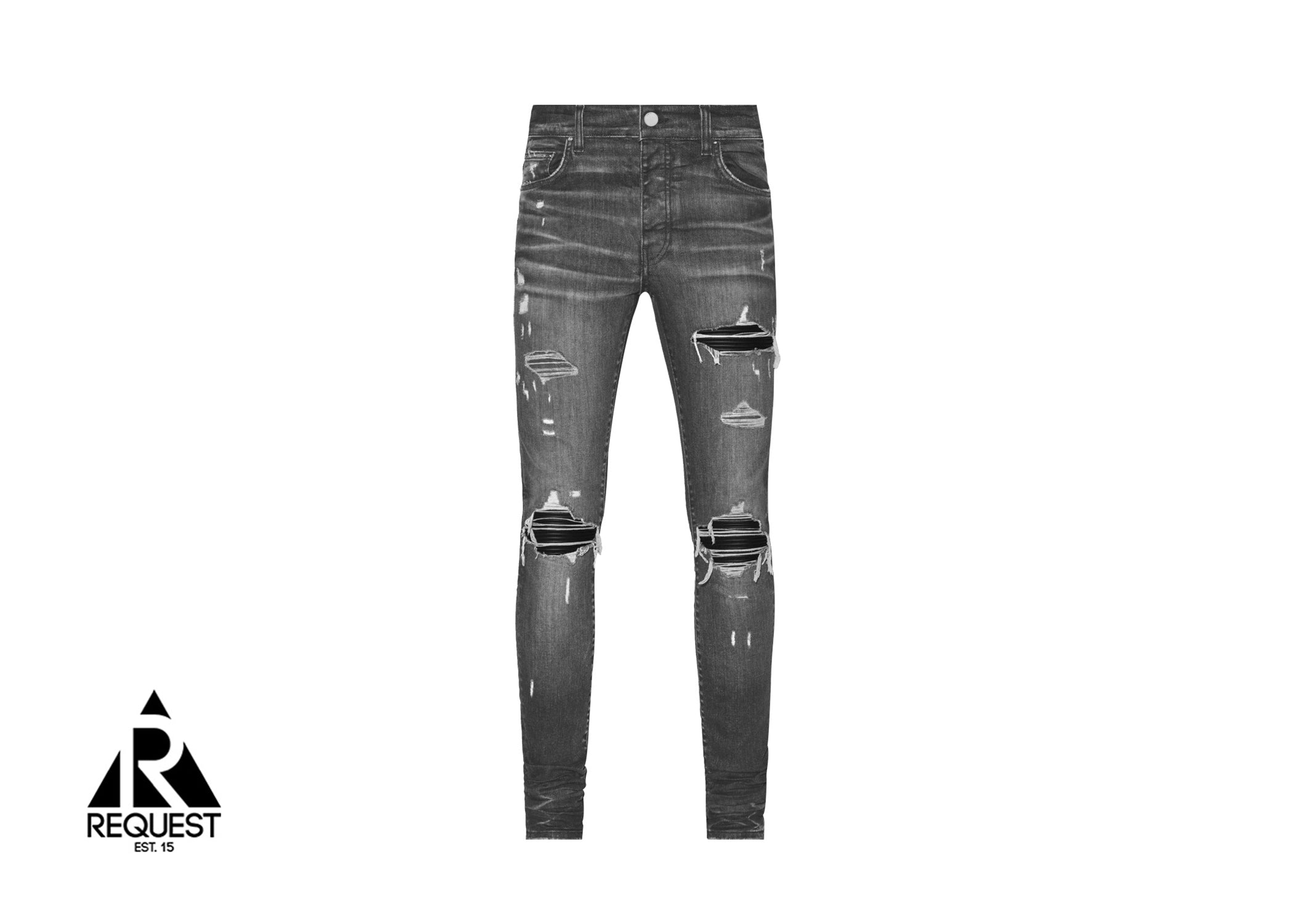 Amiri MX1 Black Leather Patch Denim "Grey"