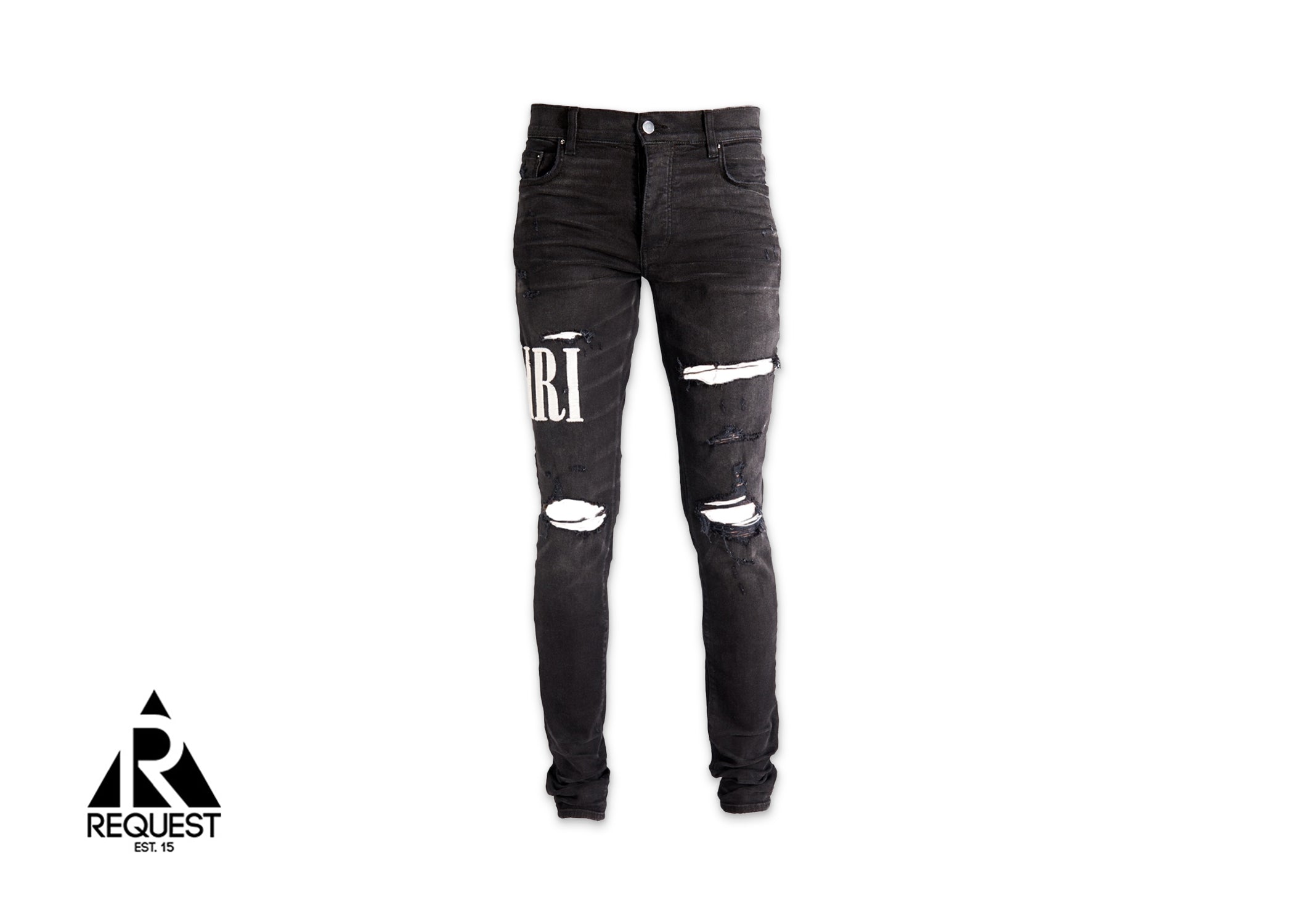 Amiri, Distressed Logo Jeans "Aged Black"
