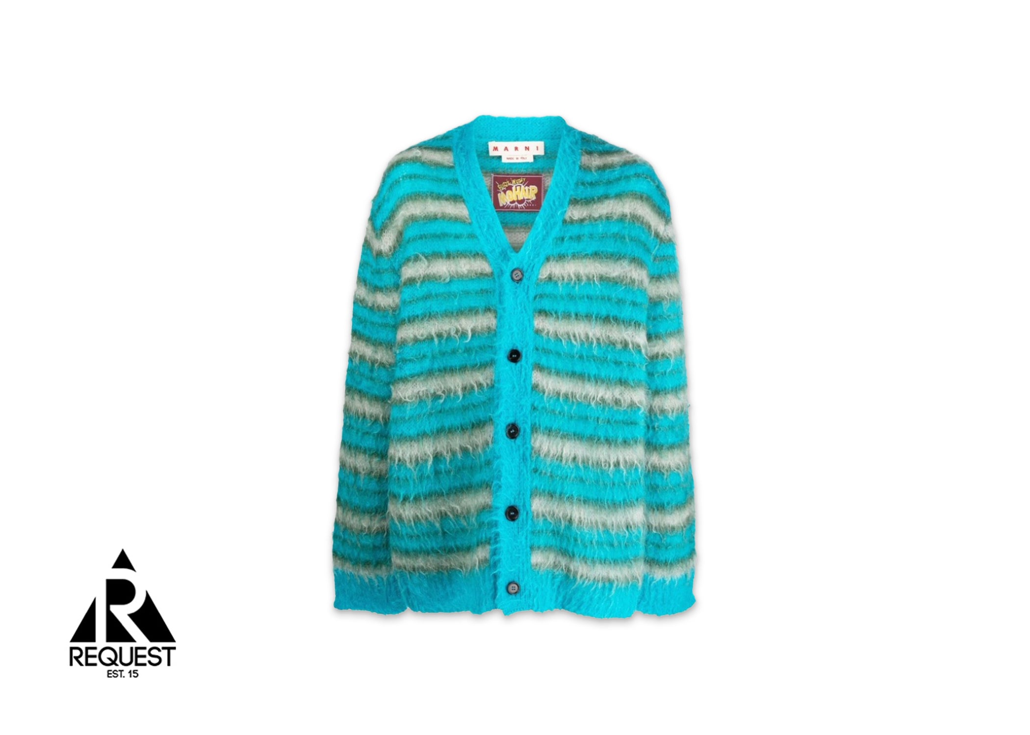 Marni Iconic Groovy Striped Mohair Cardigan "Turquoise"