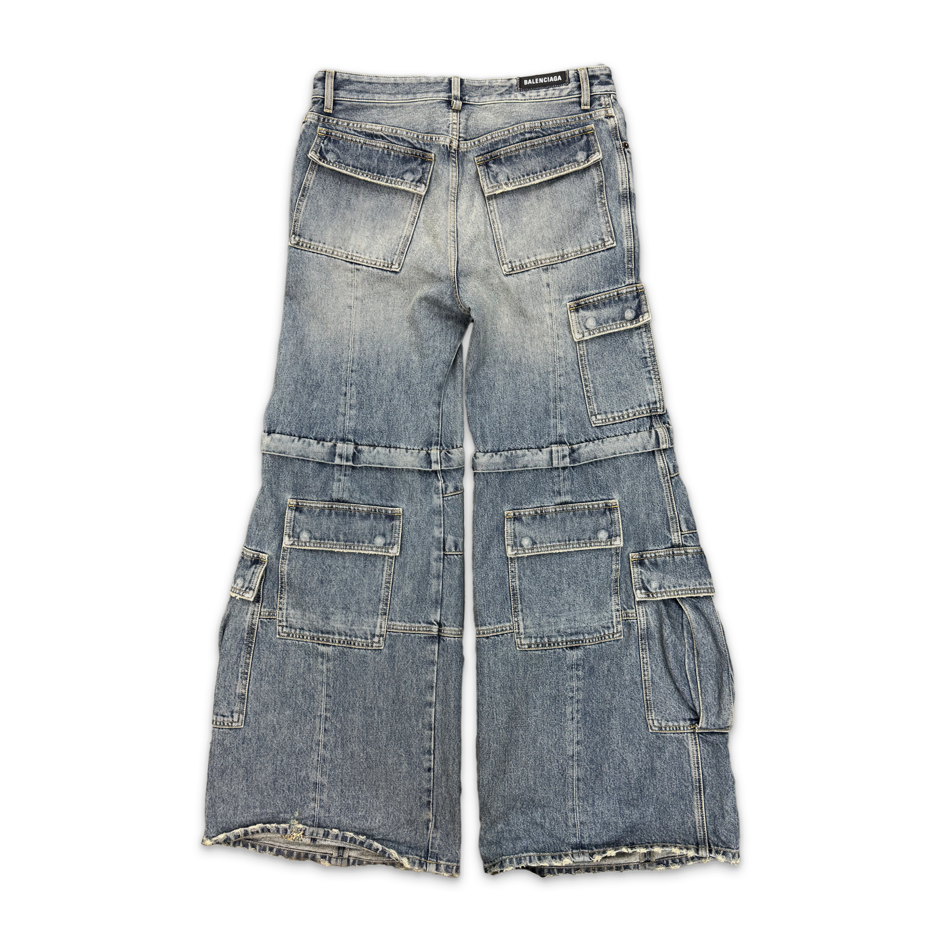 Hybrid Flared Cotton Cargo Denim Pants "Light Wash"