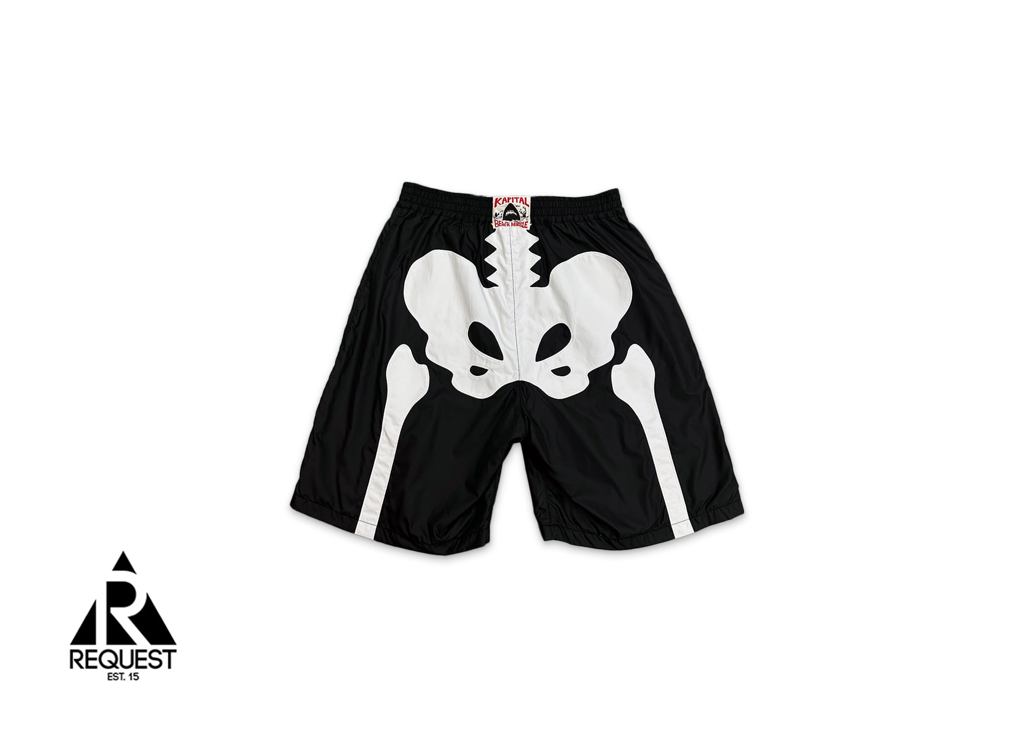 Nylon Bone Swim Trunks "Black/White"