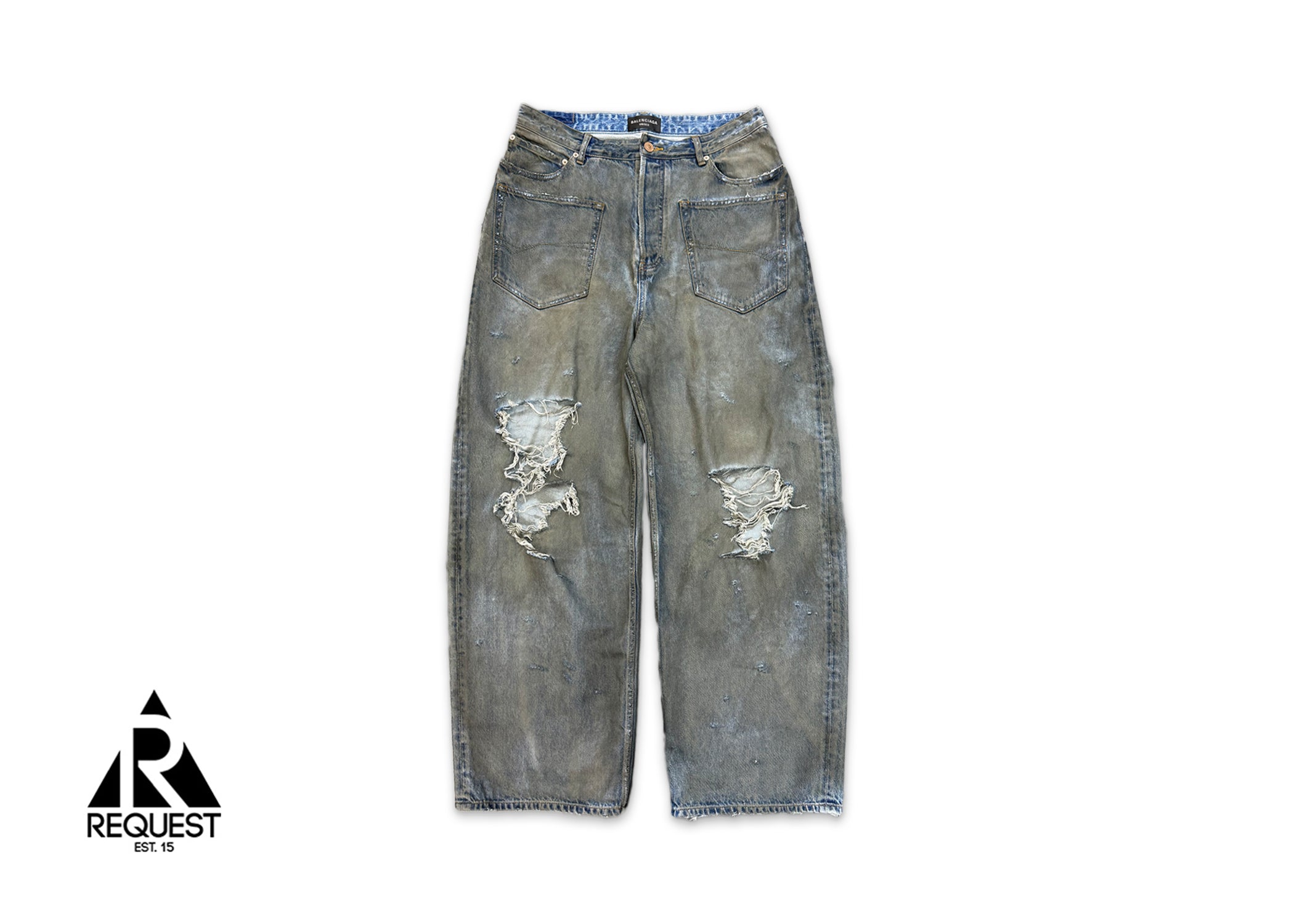 Patched Pockets Baggy Jeans "Distressed Light Wash"