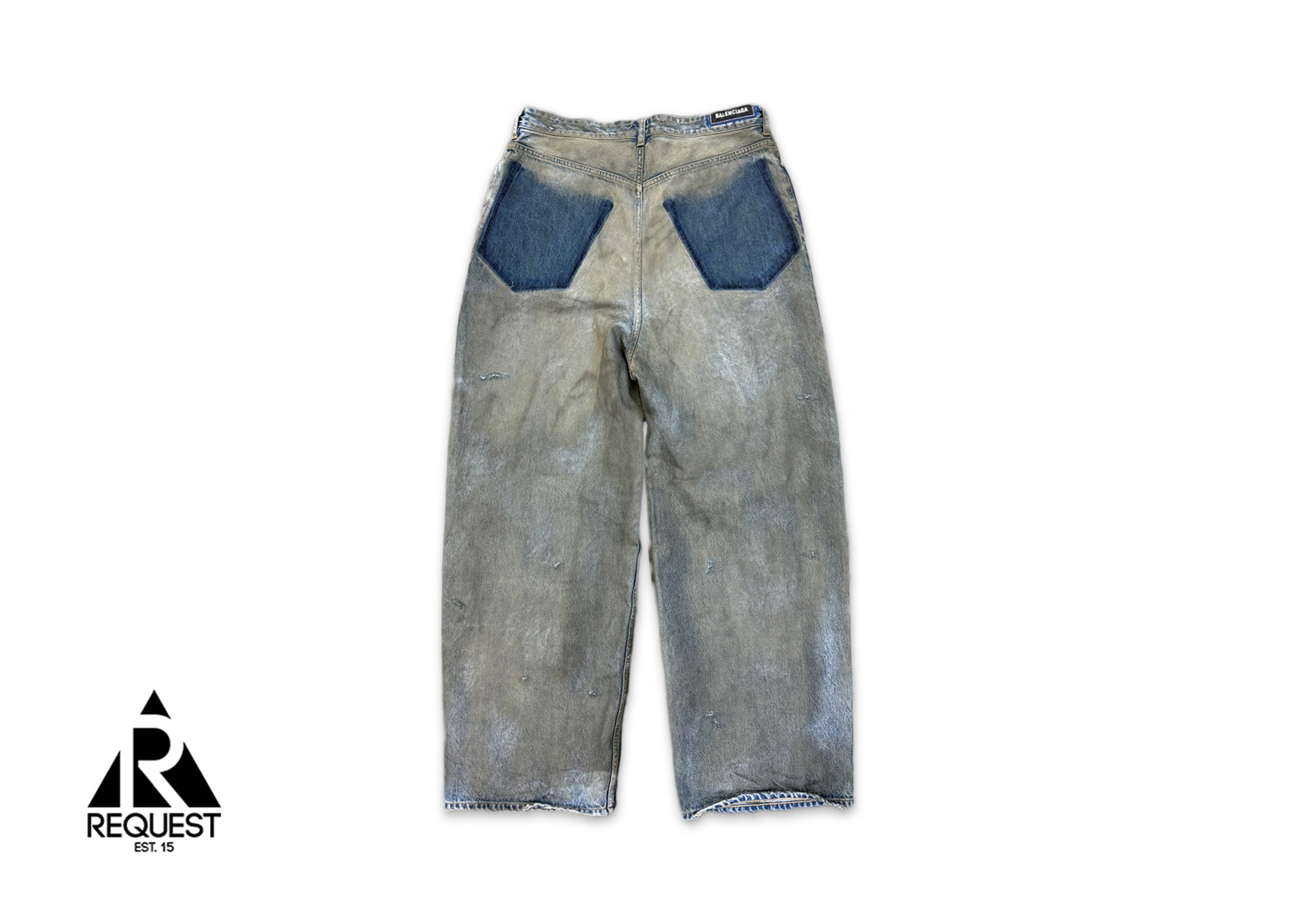 Patched Pockets Baggy Jeans "Distressed Light Wash"