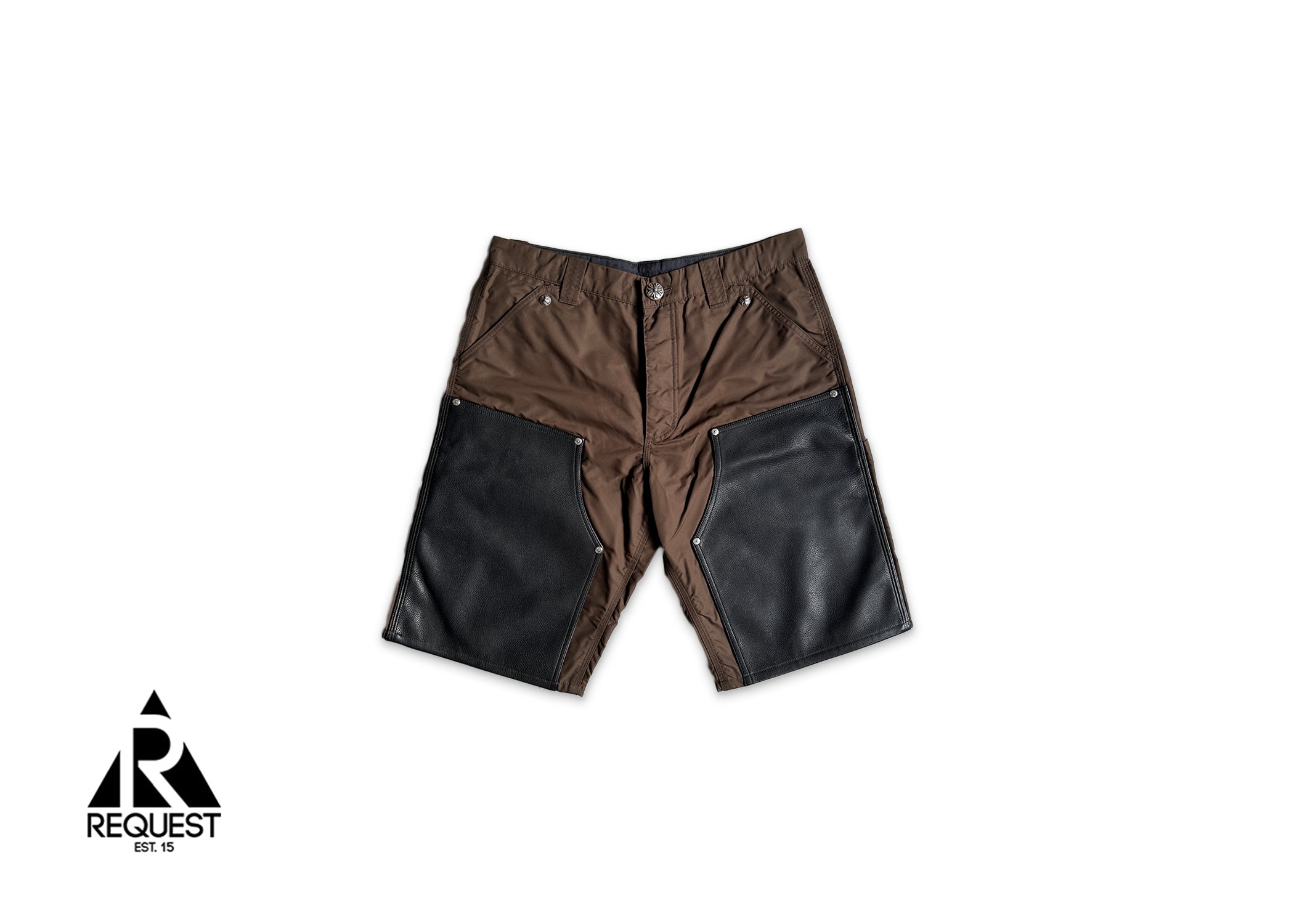 Nylon Leather Knee Carpenter Shorts W/ Cross "Brown"