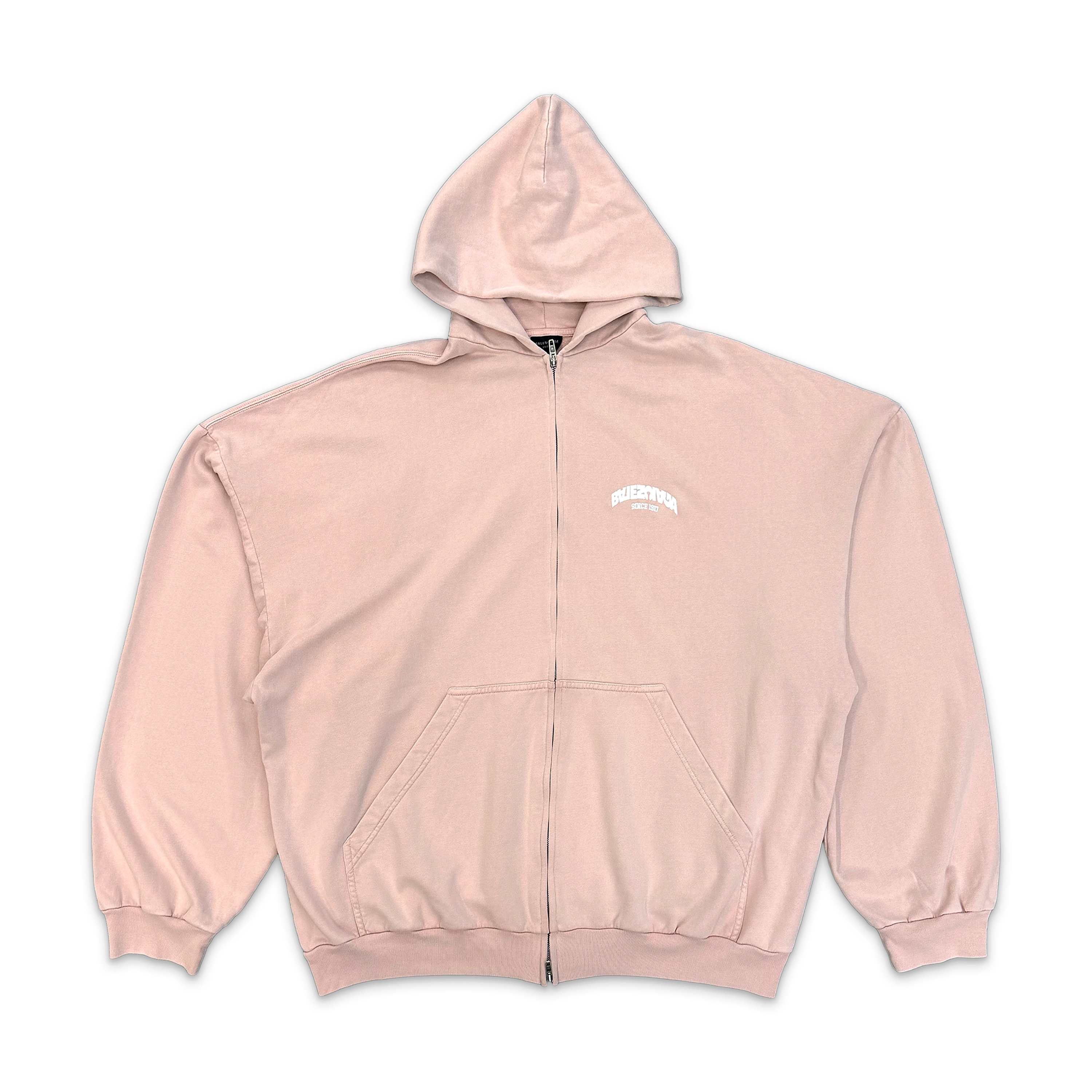 Balenciaga, Back Flip Round Logo Zip Up Oversized Hoodie "Faded Pink"