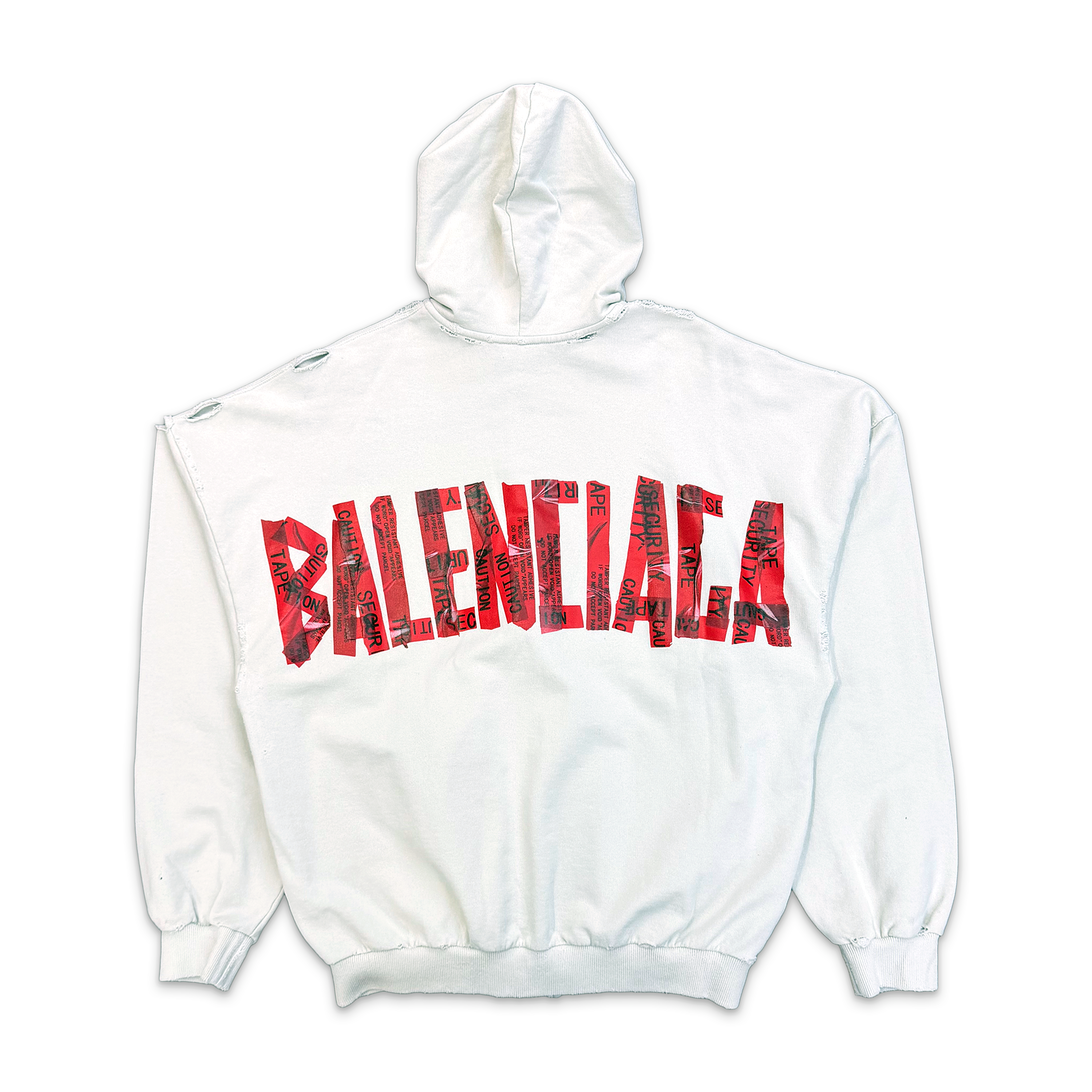 Balenciaga, Security Tape Logo Large Zip-Up Hoodie "Dirty White Red"