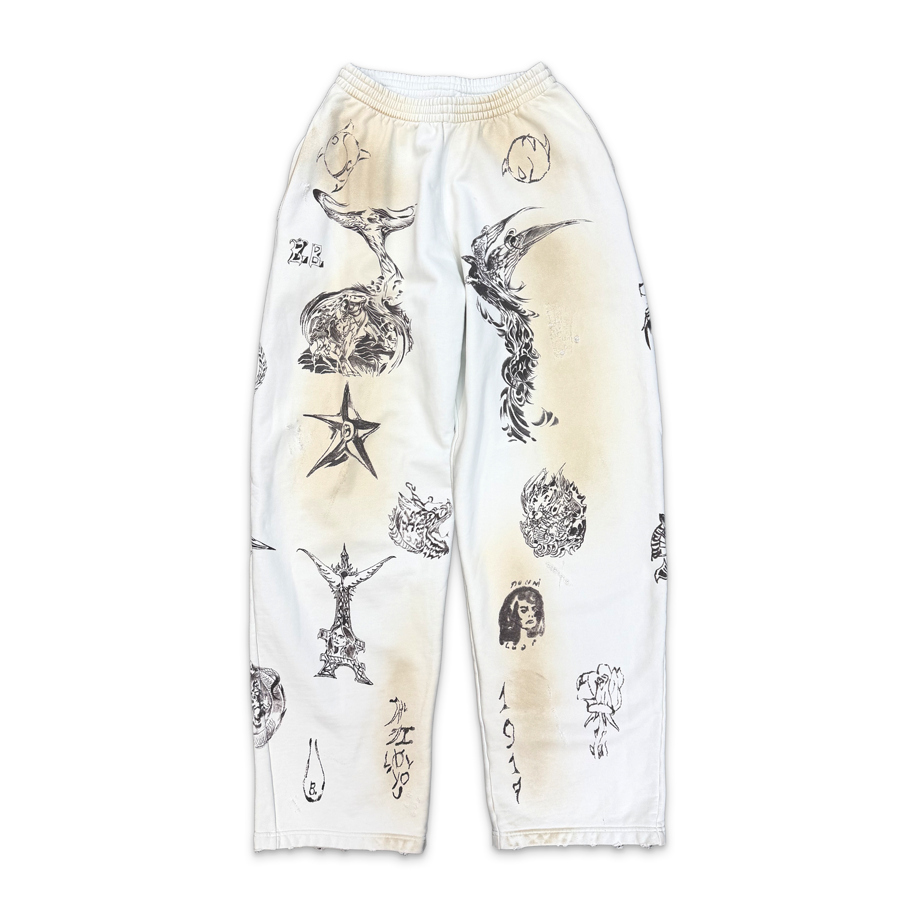 Tattoo Baggy Heavy Sweatpants "White"