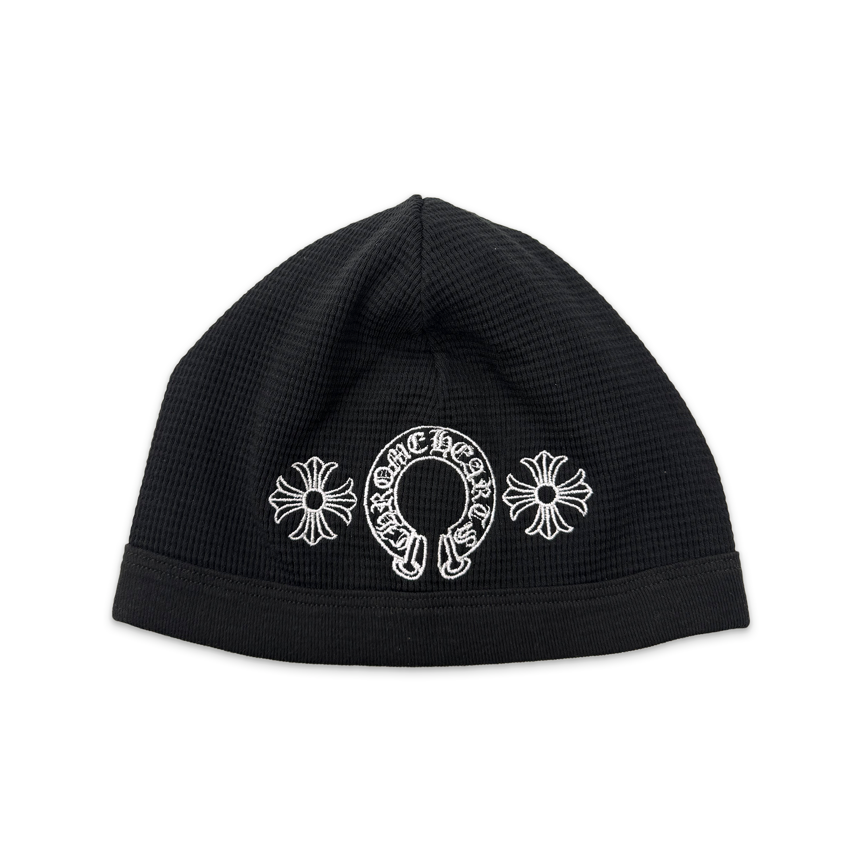 Horseshoe Plus Cross Waffle Knit Skull Cap Beanie "Black"