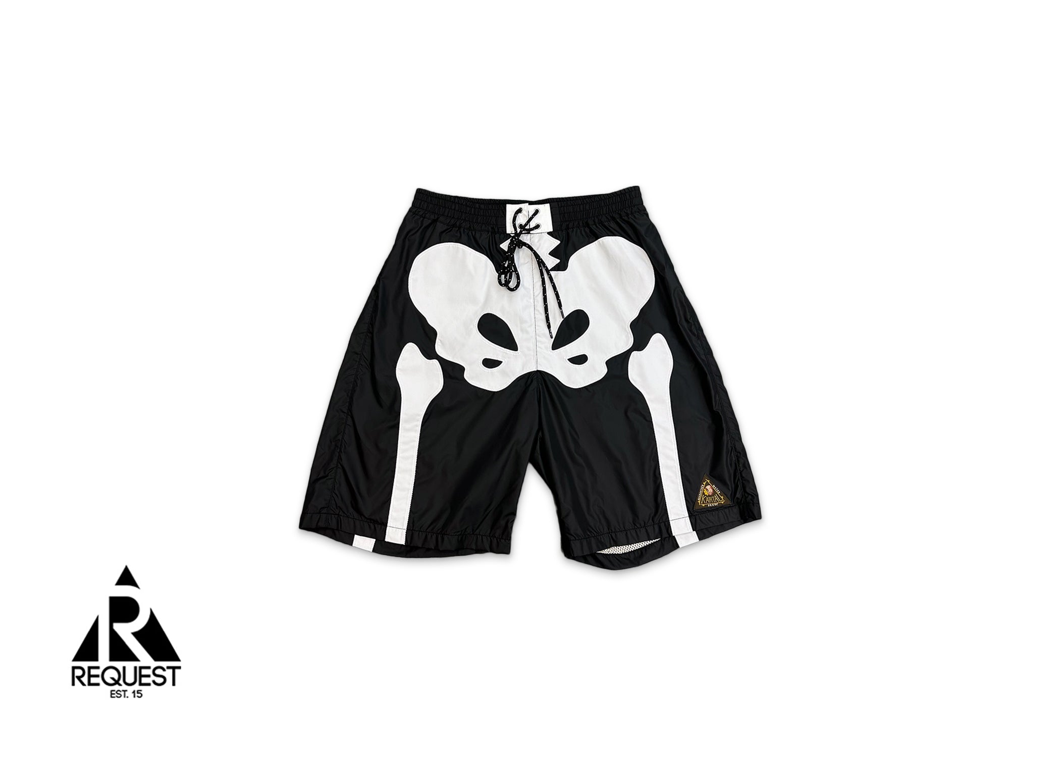 Nylon Bone Swim Trunks "Black/White"