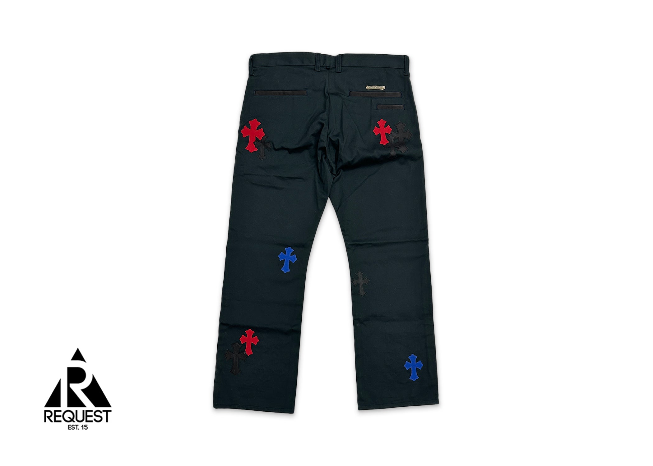 Chrome Hearts Black Chino Pants "Blue Red Black Crosses"