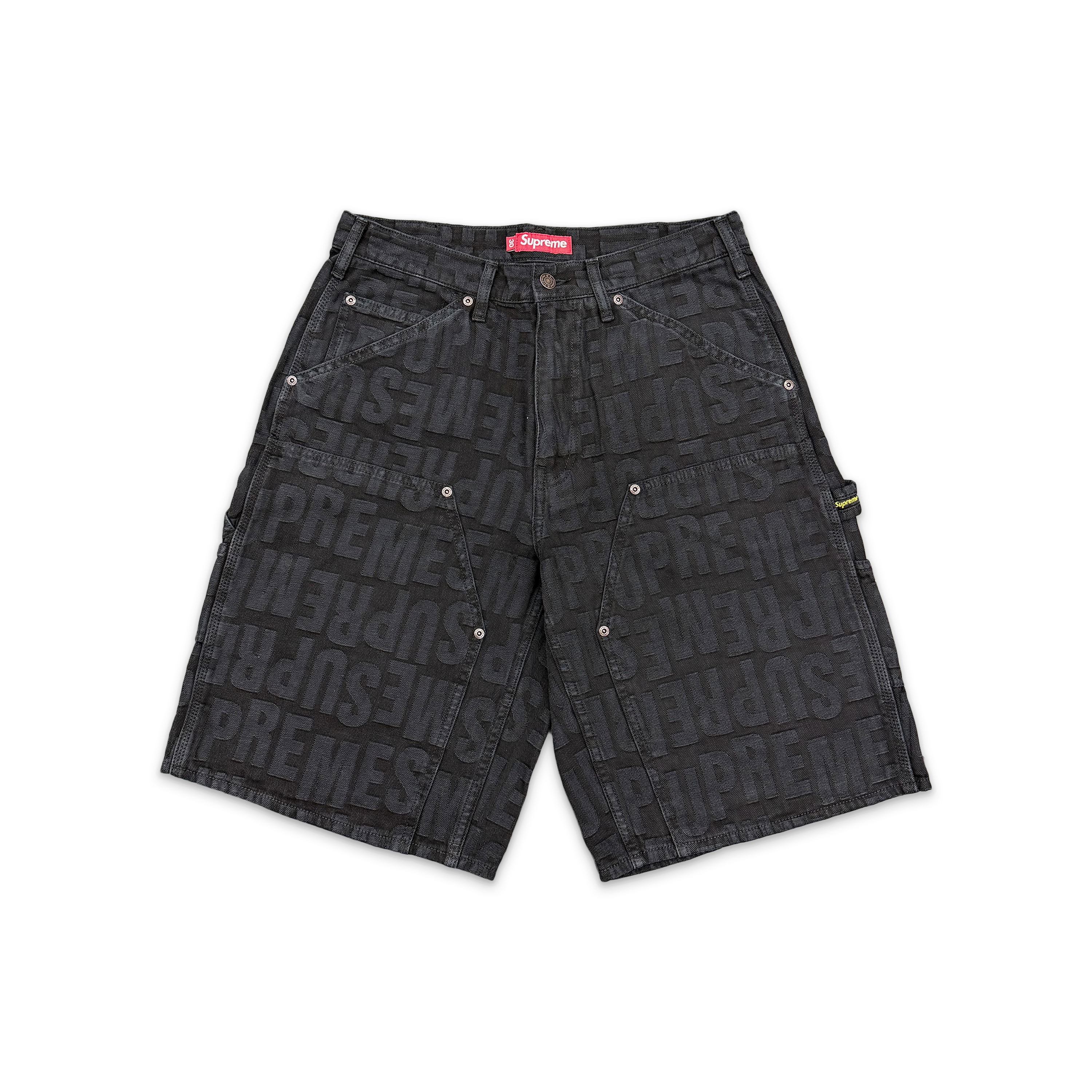 Repeat Jacquard Double Knee Denim Short "Black"