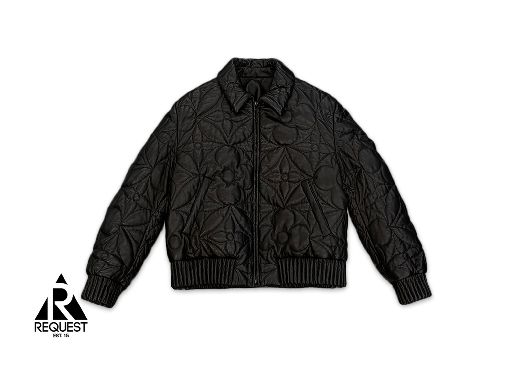 LVSE Flower Monogram Quilted Aviator Leather Jacket "Black"