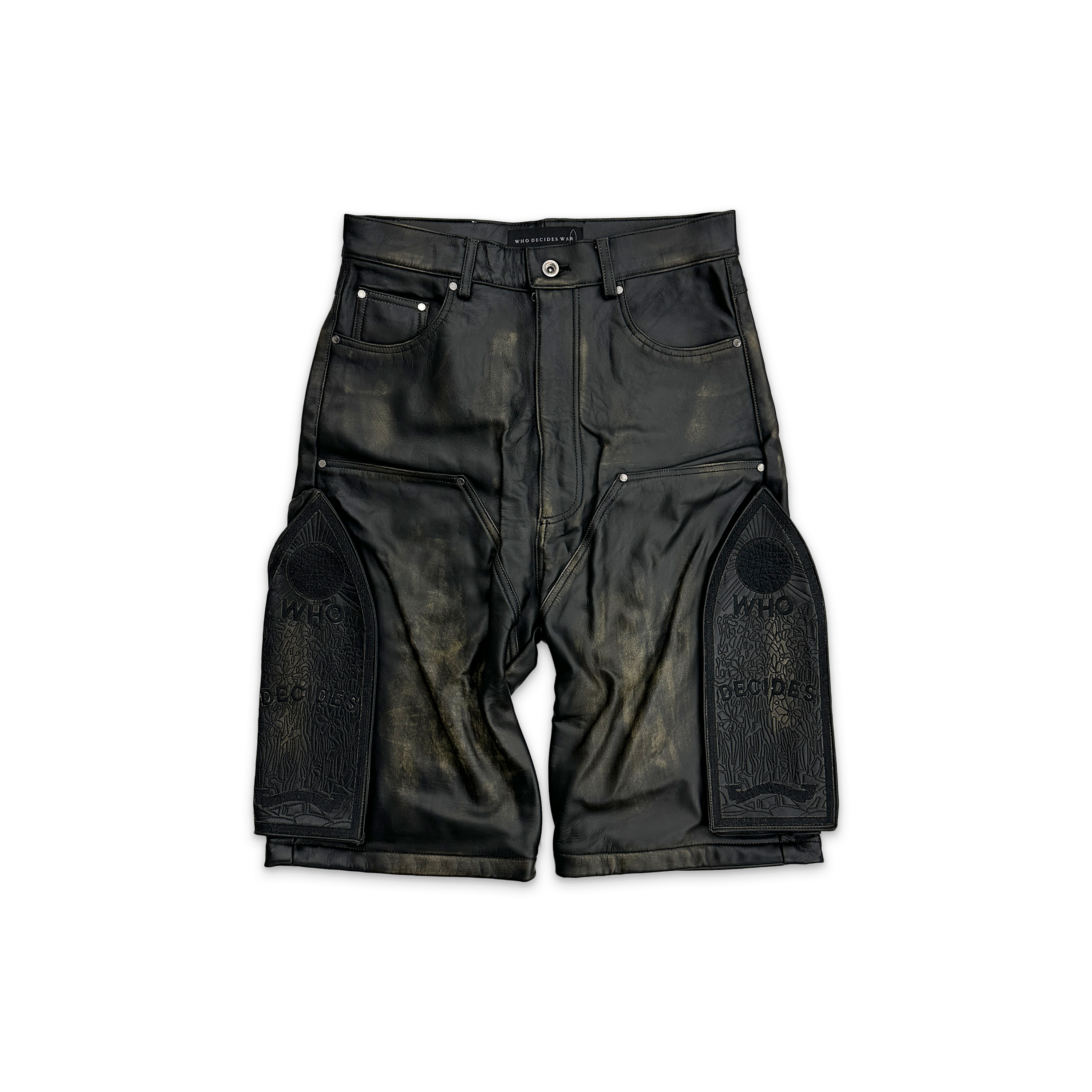 Side Embroidery Mid Length Leather Shorts "Rust"