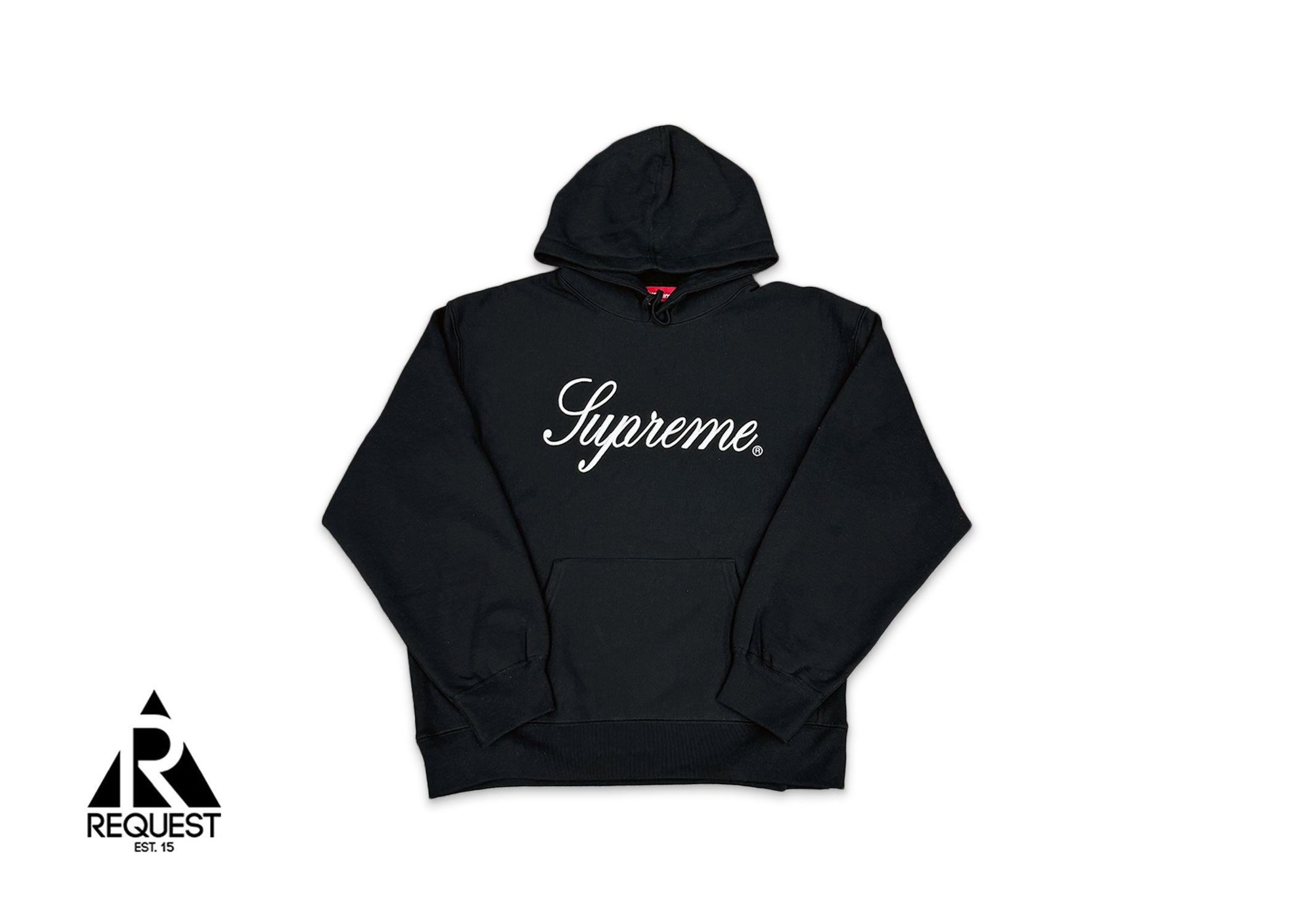 Embroidered Script Hooded Sweatshirt "Black"