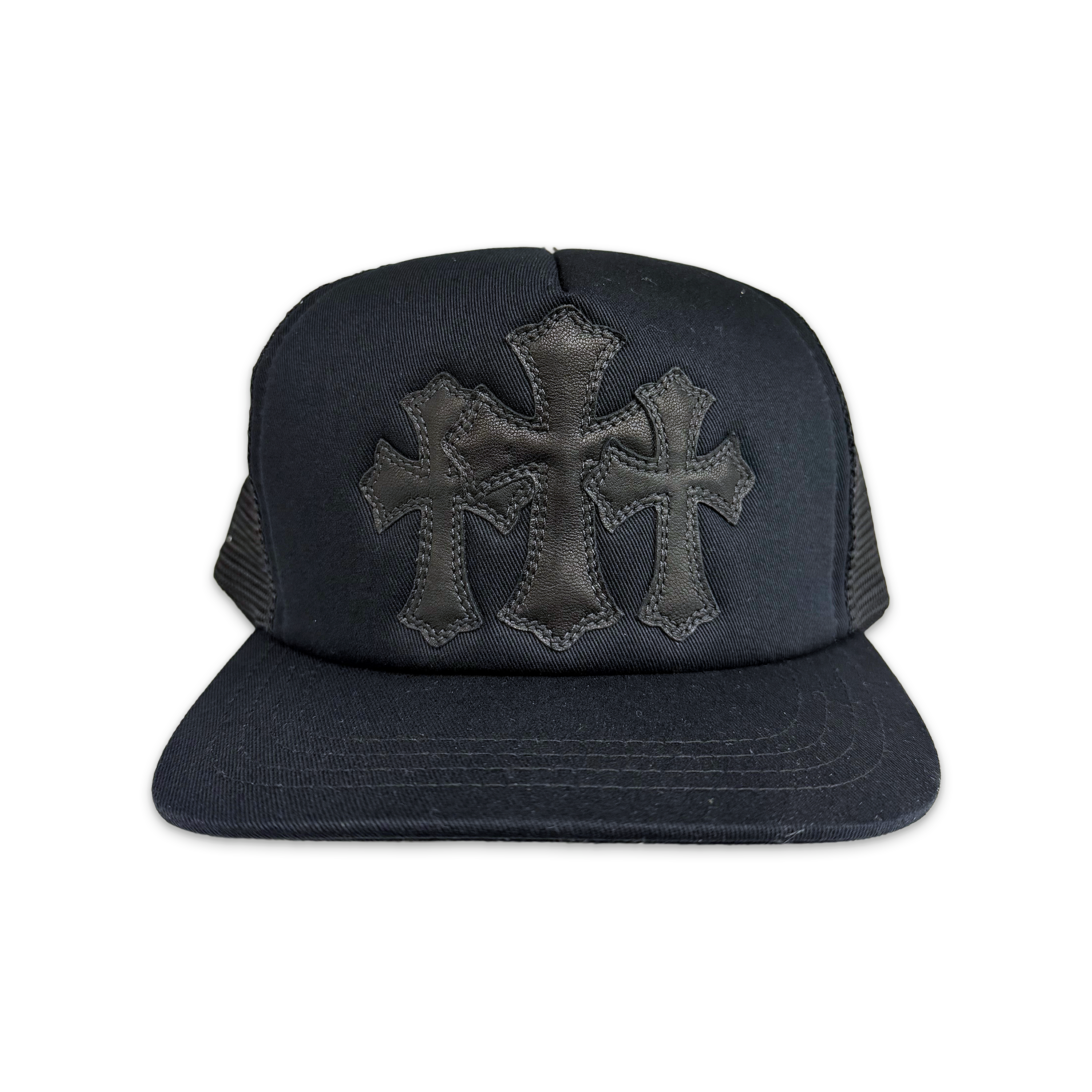 Triple Black Leather Cross Trucker "Black"