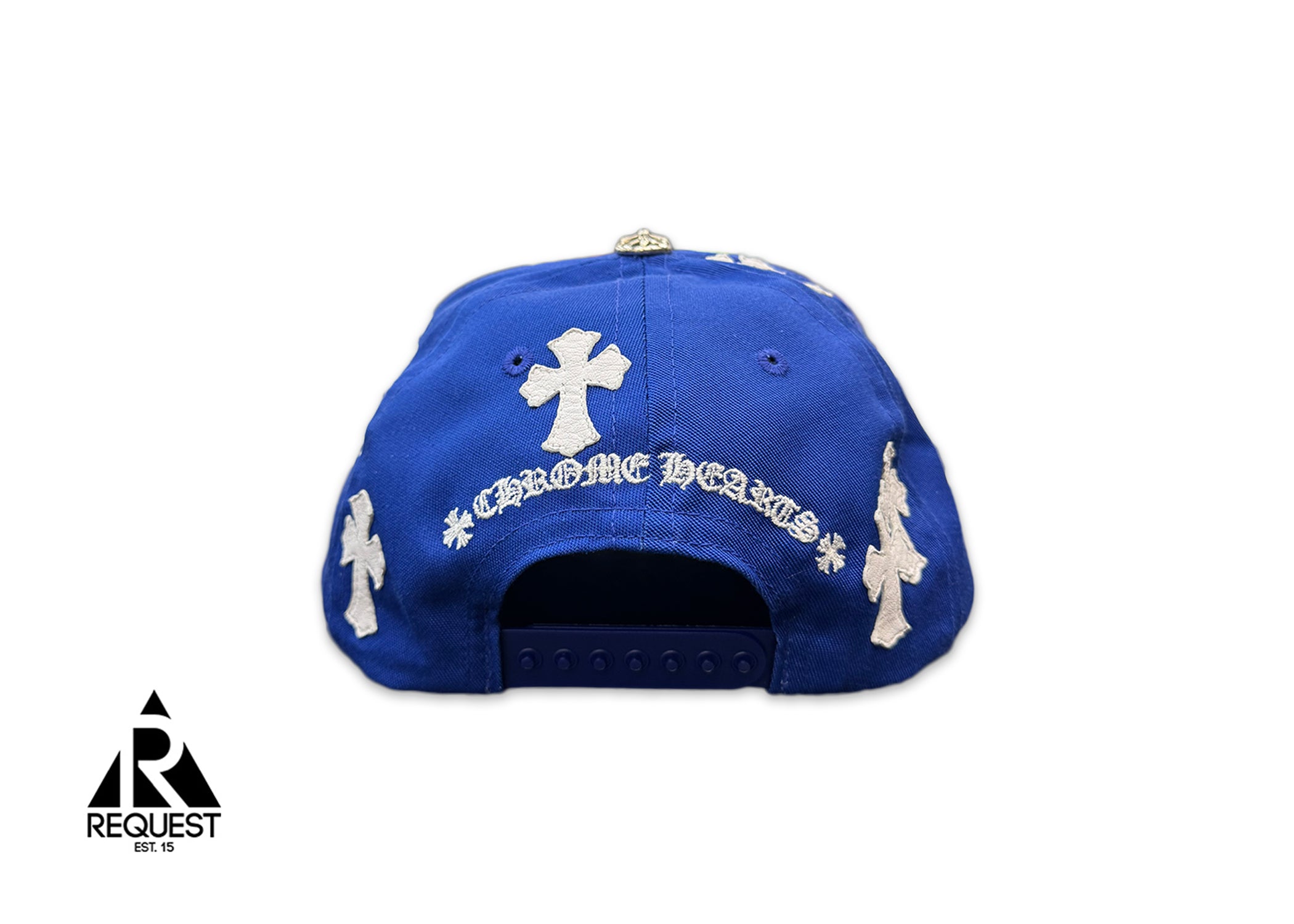 White Leather Crosses Baseball Snapback "Royal Blue"