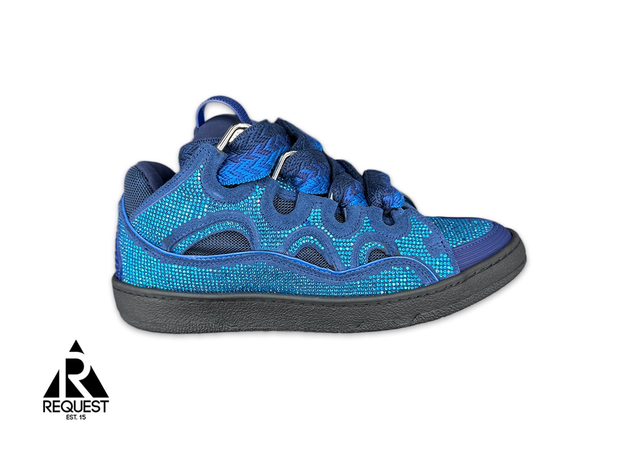 Leather Rhinestone Curb Sneaker "Blue"