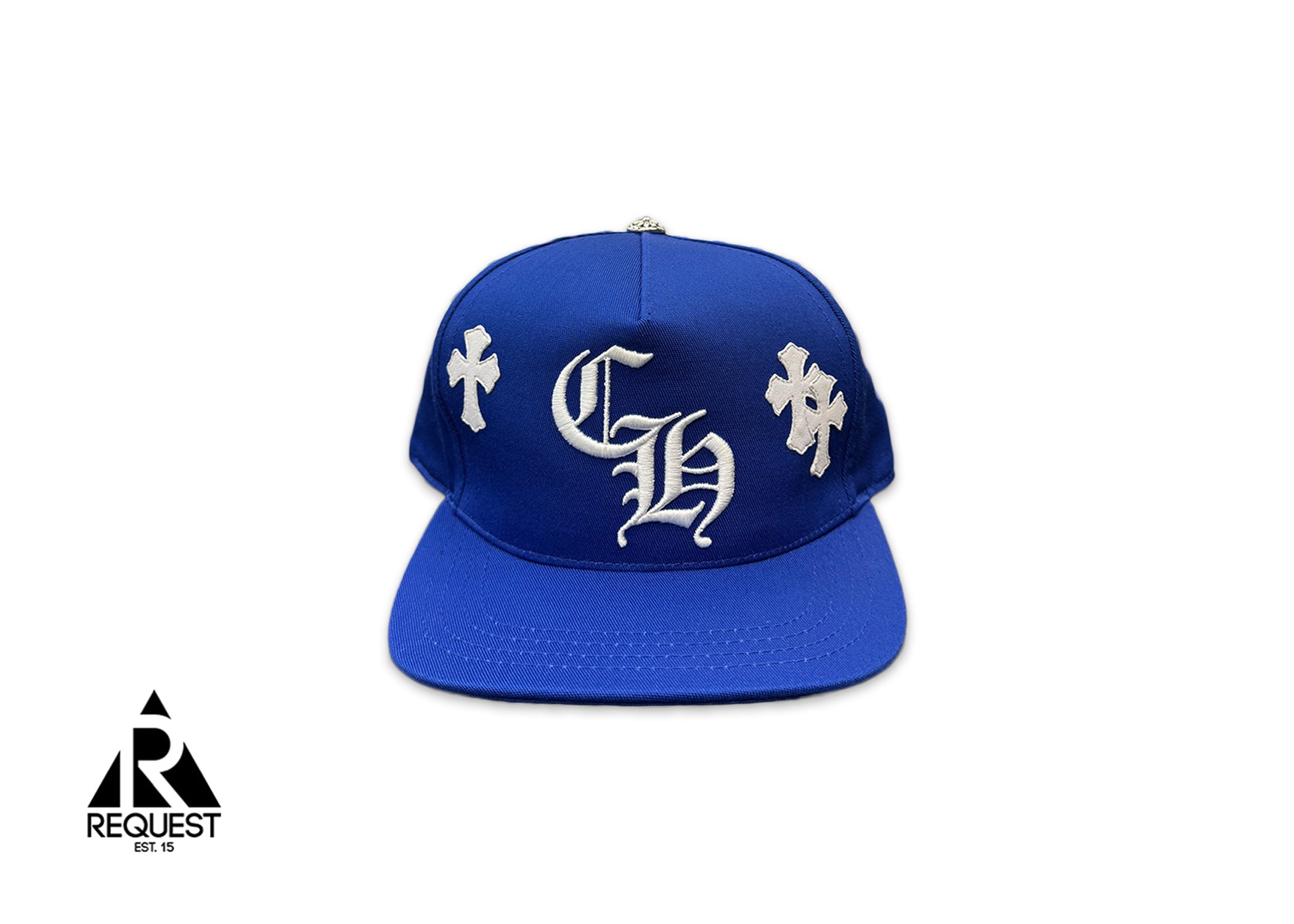 White Leather Crosses Baseball Snapback "Royal Blue"