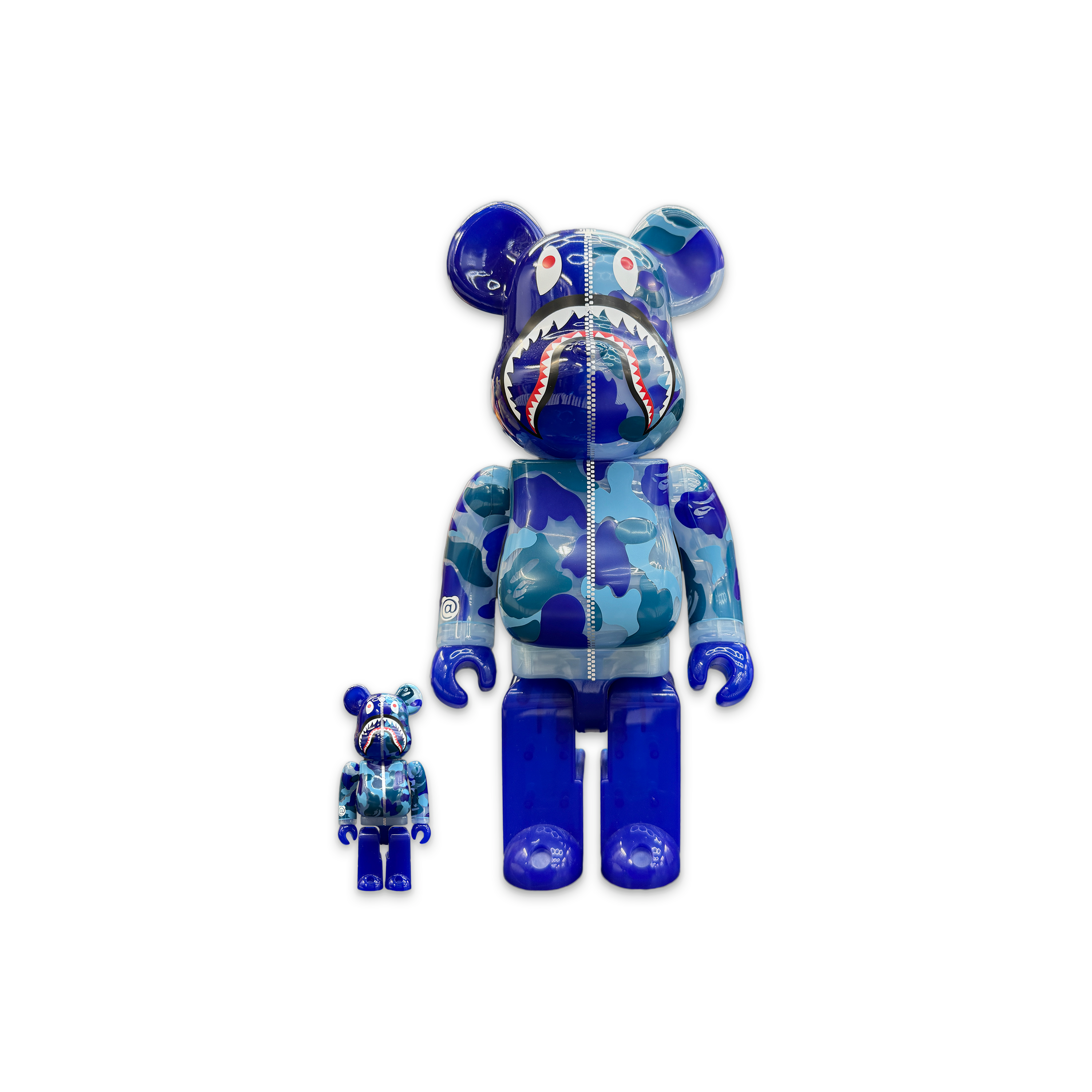 Bape ABC Camo Shark Bearbrick 400% & 100% "Clear Blue"