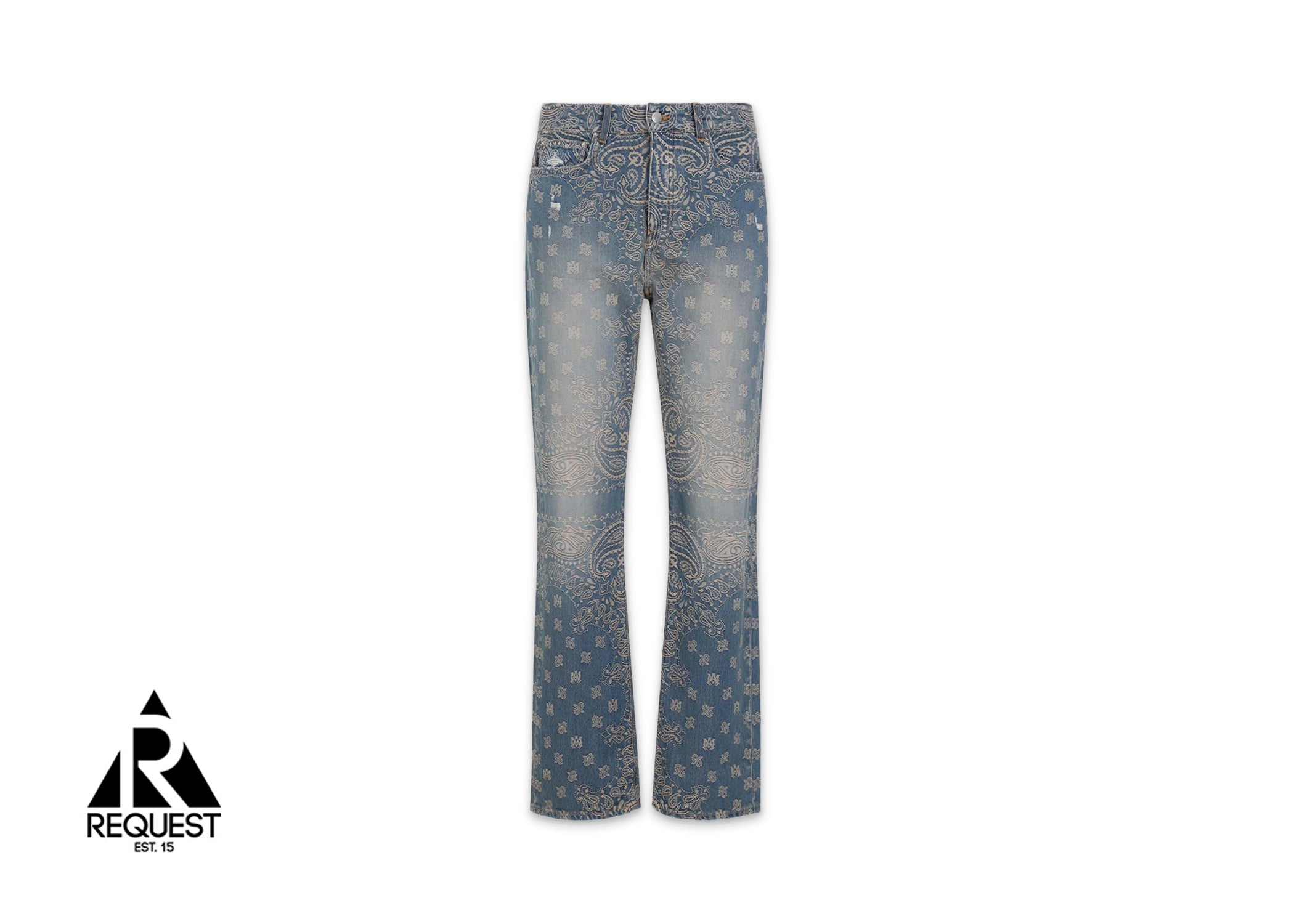 Amiri Bandana Jacquard Straight Leg Jeans "Blue"