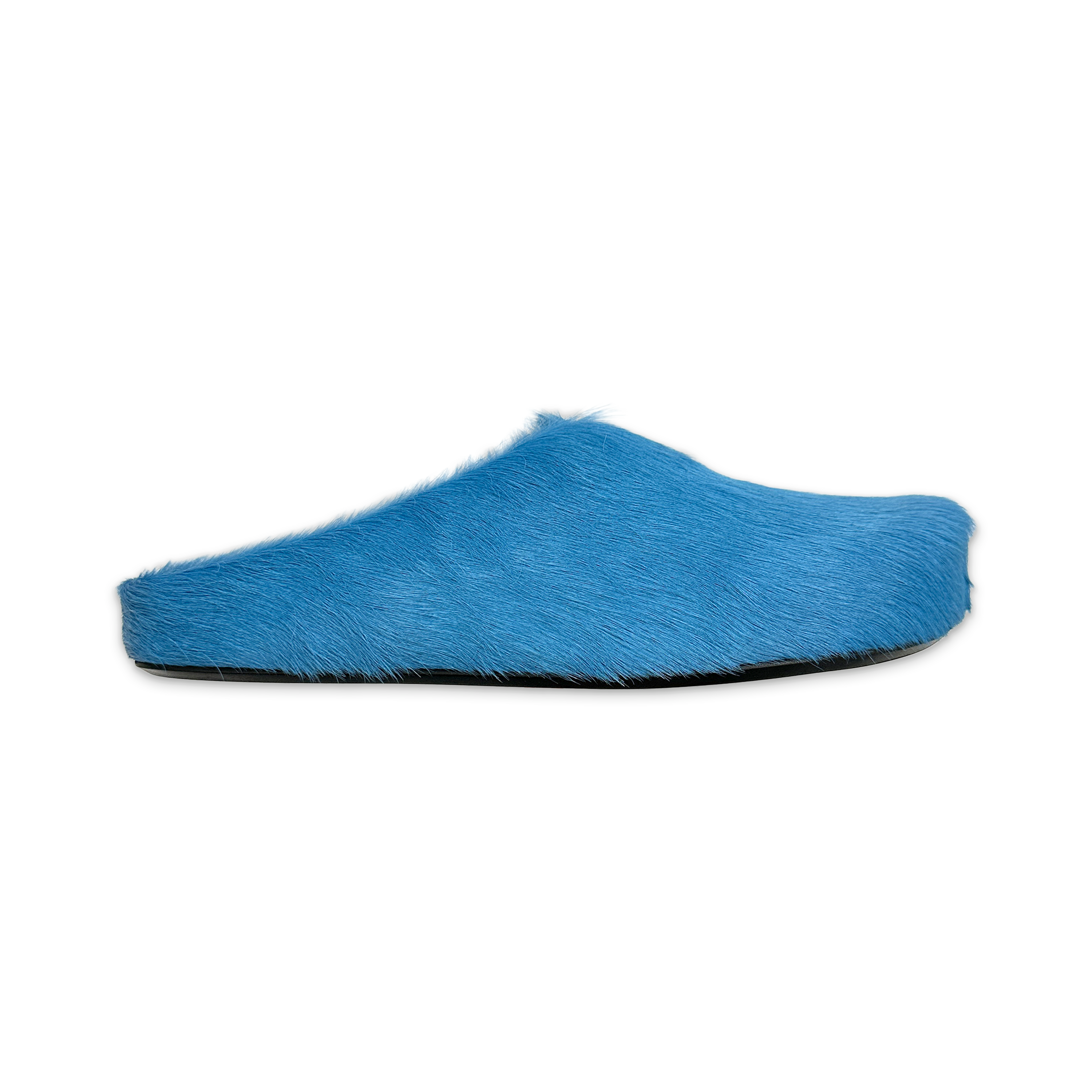 Calf Hair Fussbett Sabot Slipper "Iris Blue"