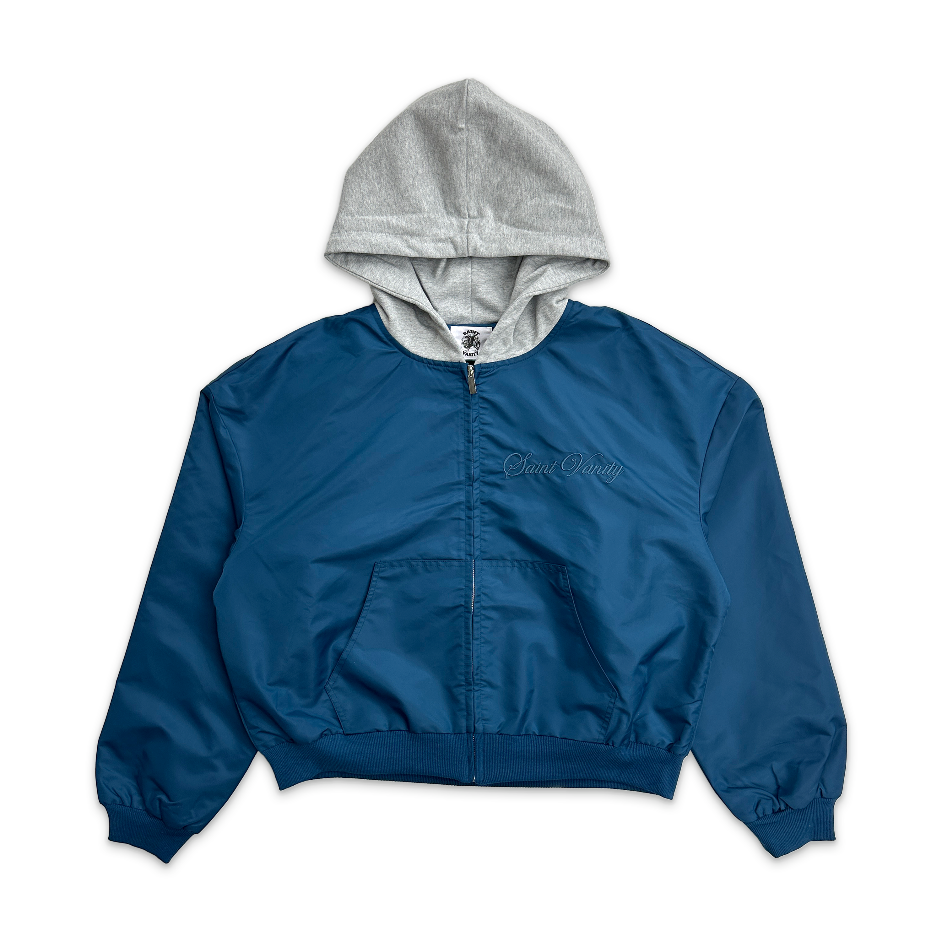 Nylon Hooded Bomber Jacket "Teal"