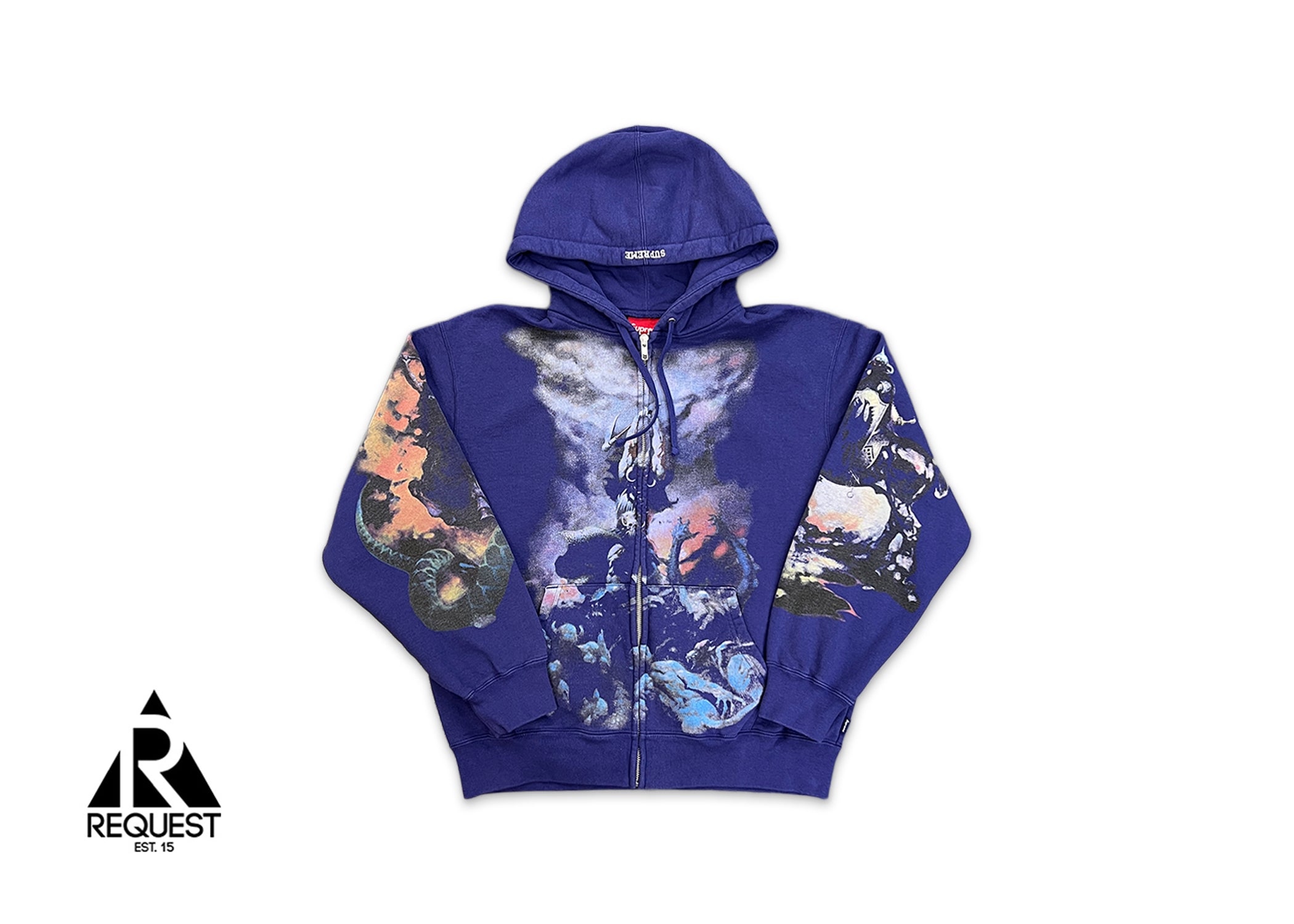 x Frazetta Zip Up Hooded Sweatshirt "Washed Navy"