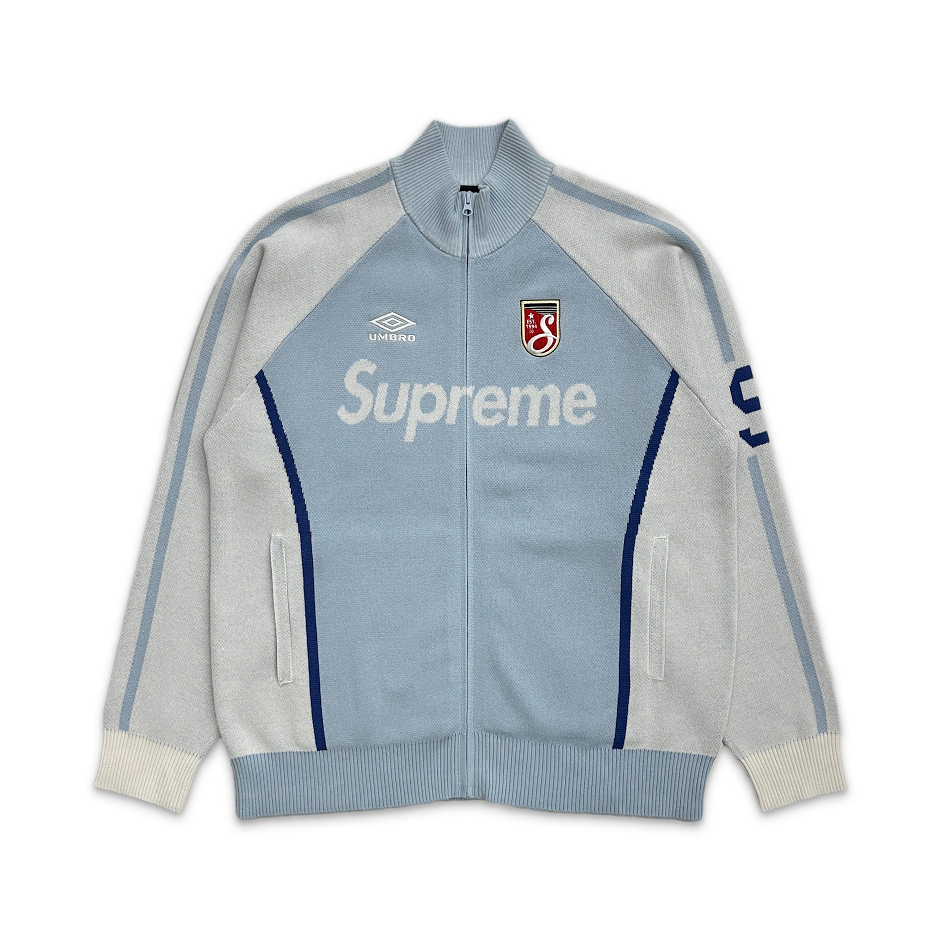 Supreme, Umbro Zip Up Sweater "Light Blue"
