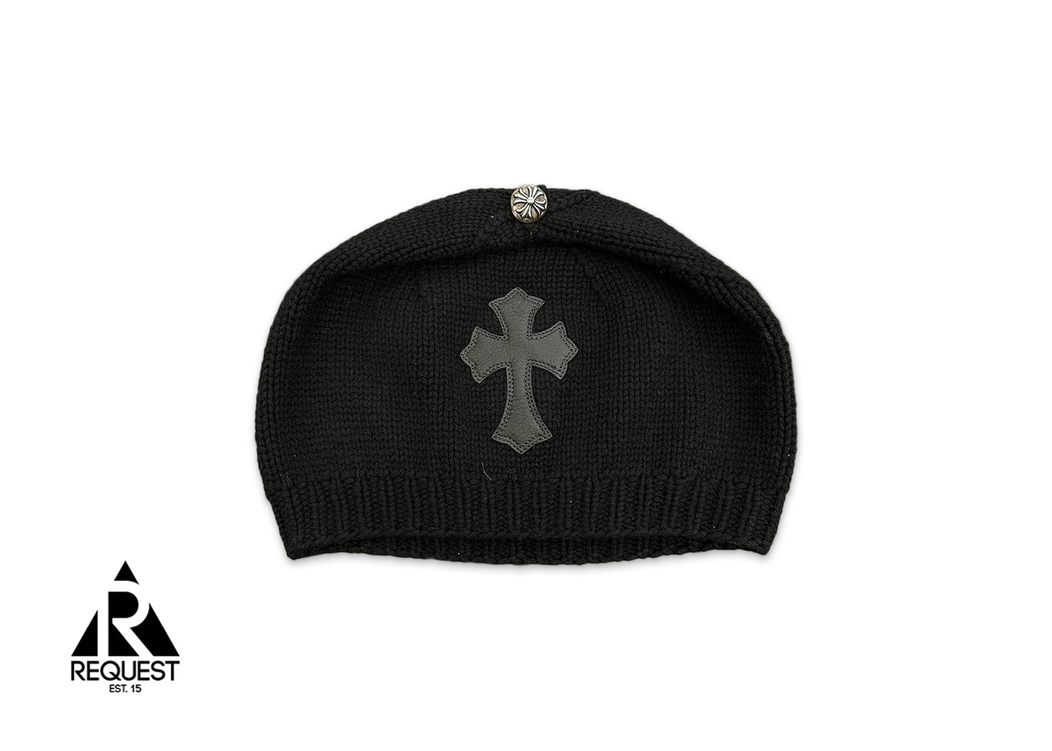 Chrome Hearts Cashmere Leather Cemetery Cross Logo Beanie "Black"