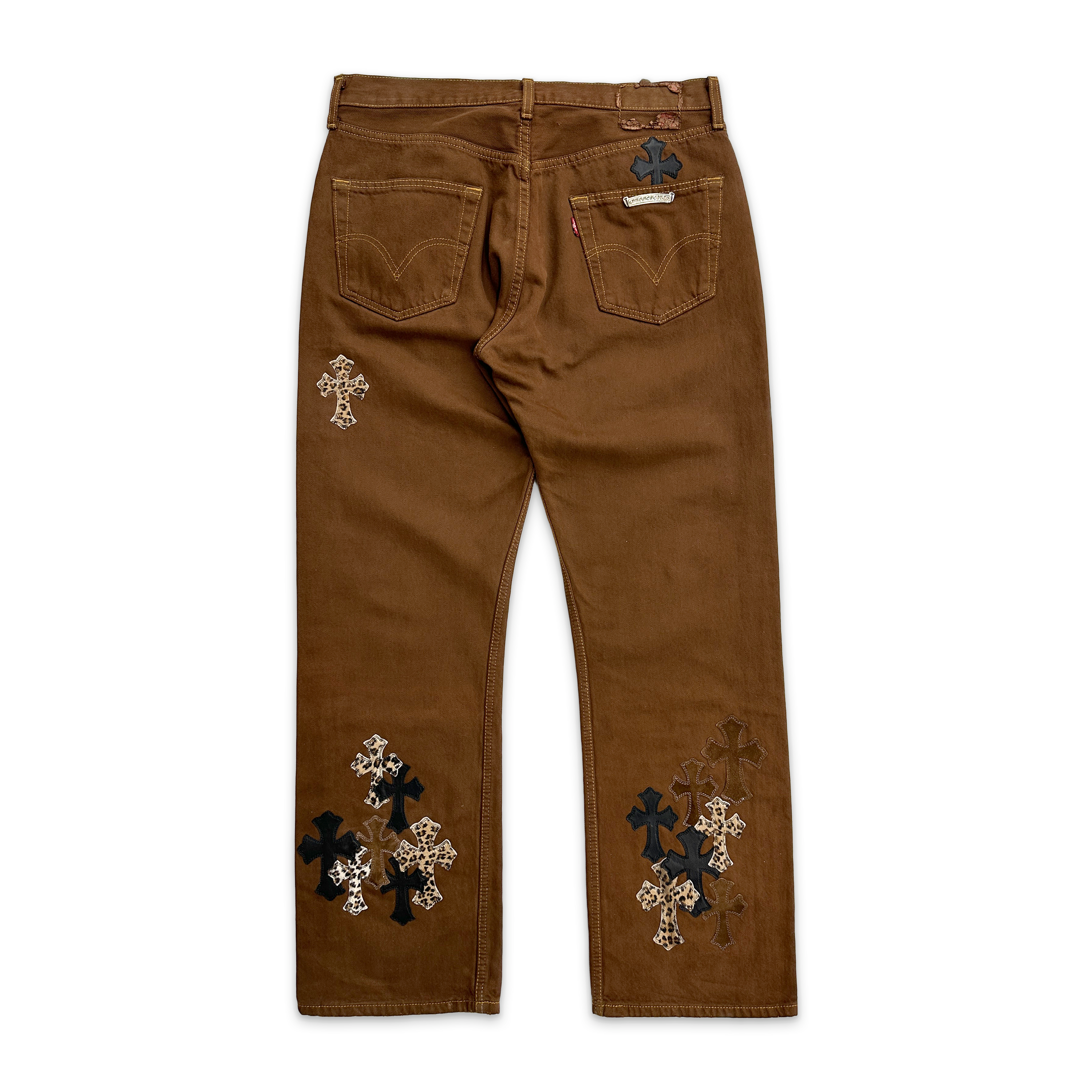 Chrome Hearts, Levi's Brown Denim "Brown Black & Leopard" Crosses