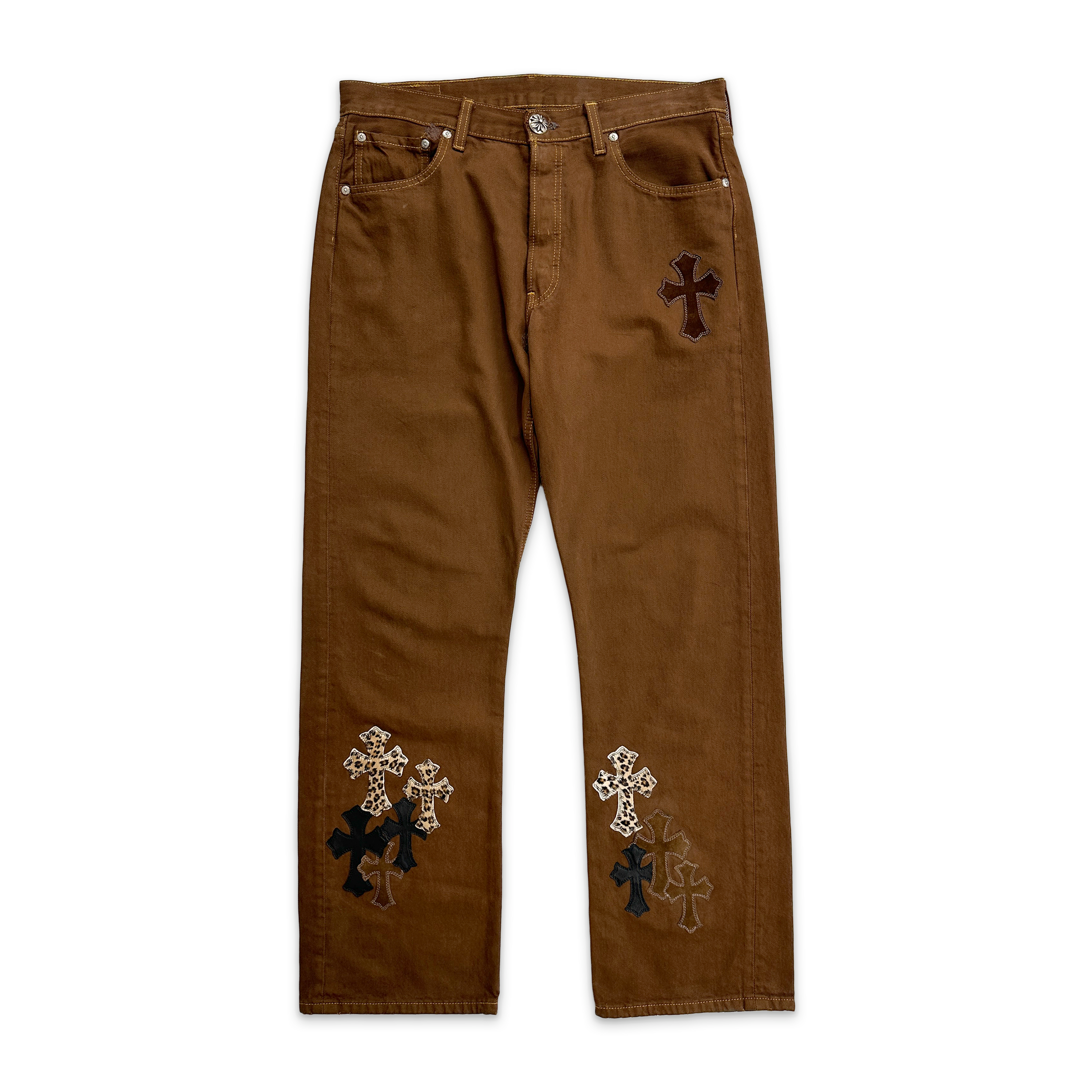Chrome Hearts, Levi's Brown Denim "Brown Black & Leopard" Crosses