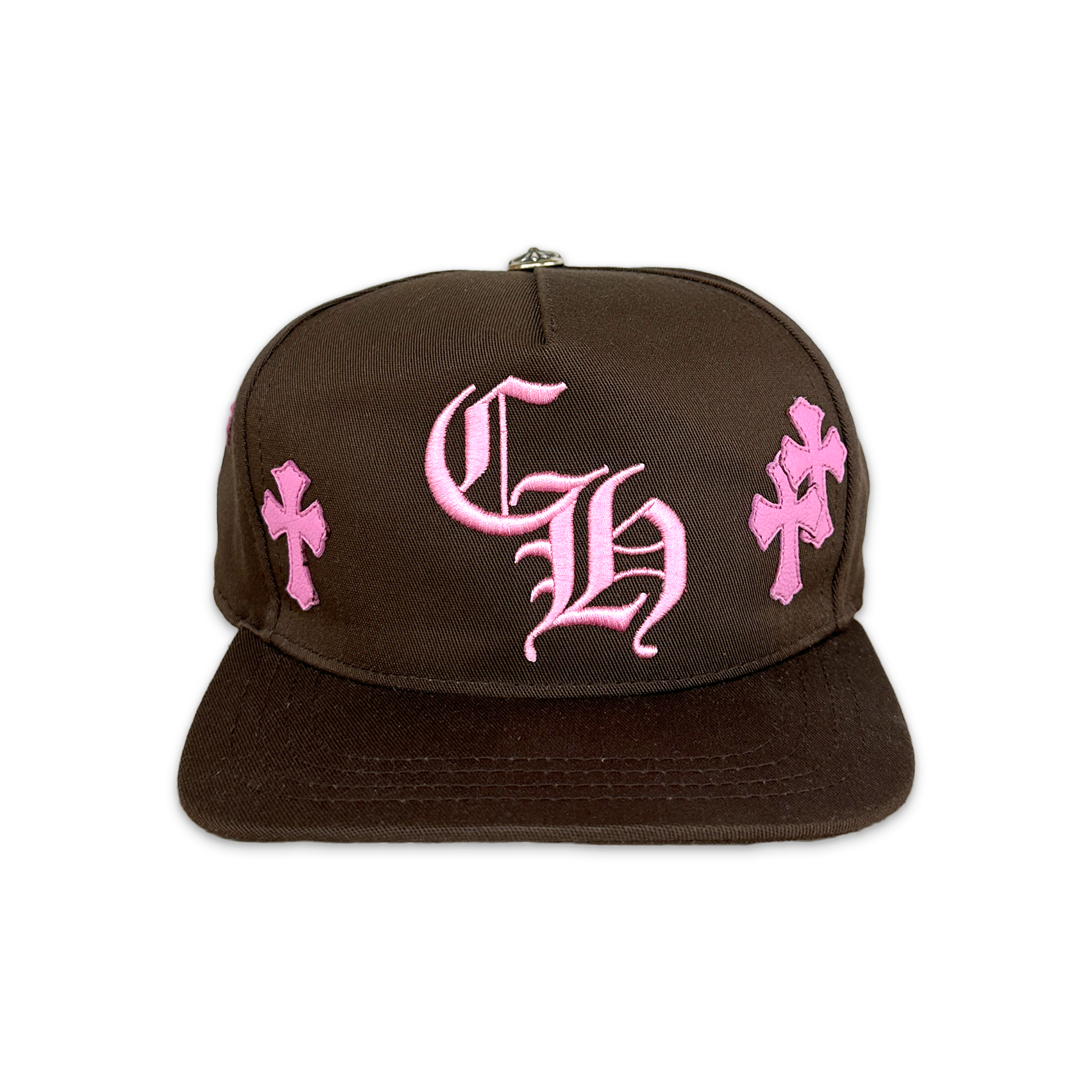 Chrome Hearts, Pink Leather Crosses Snapback "Brown"