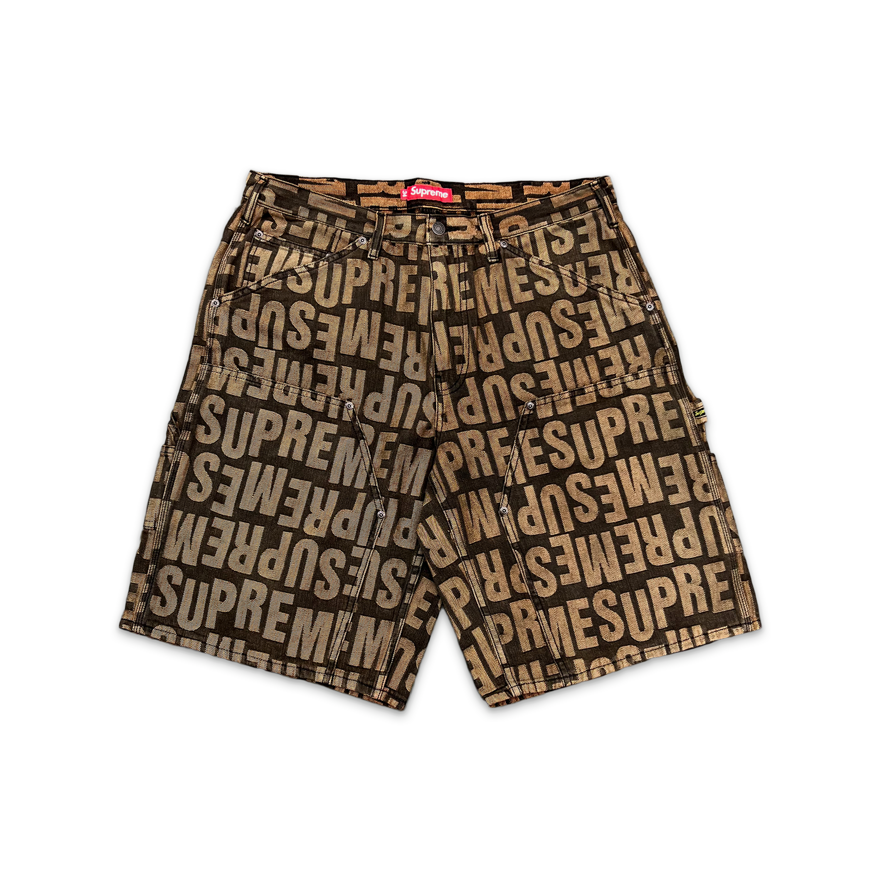 Repeat Jacquard Double Knee Denim Short "Dark Brown"